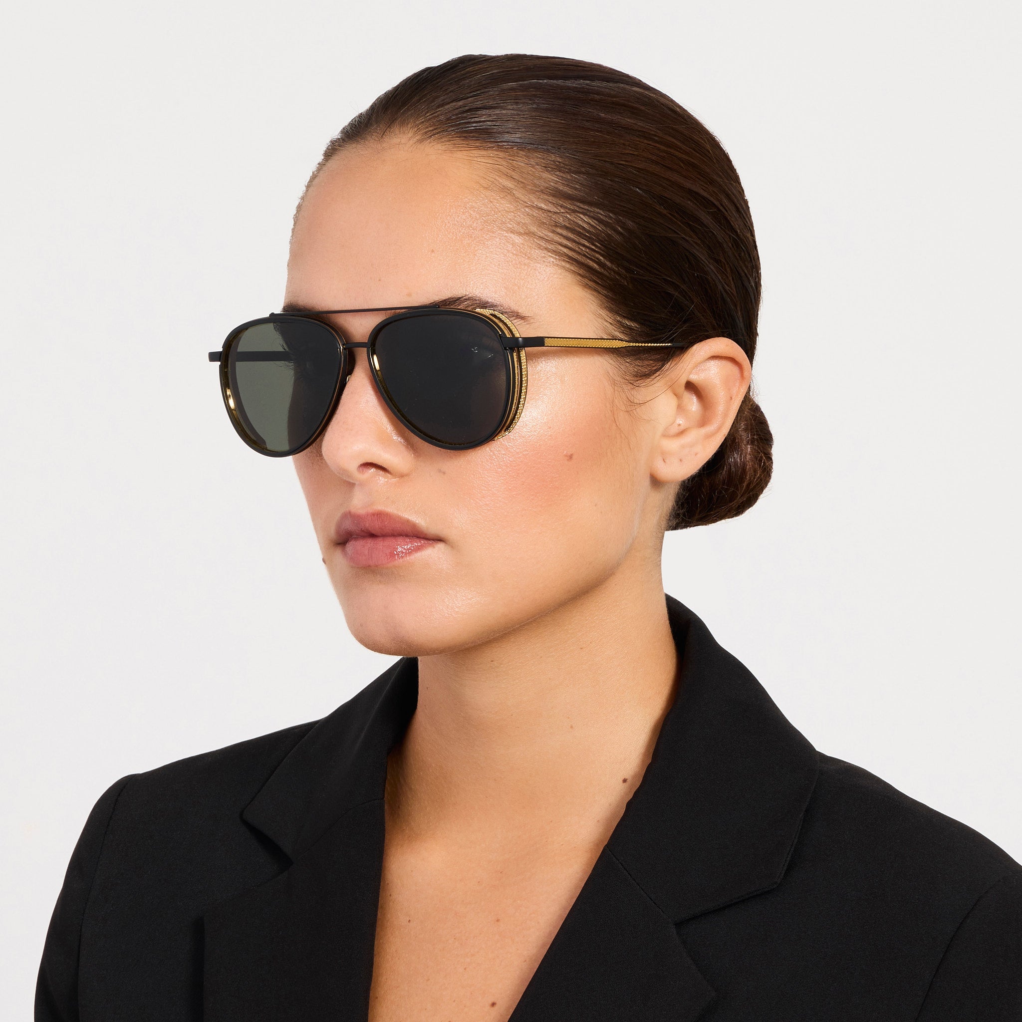 Cortes Sunglasses in Matt Nickel and 22K Gold - LINDA FARROW - Sunglasses -