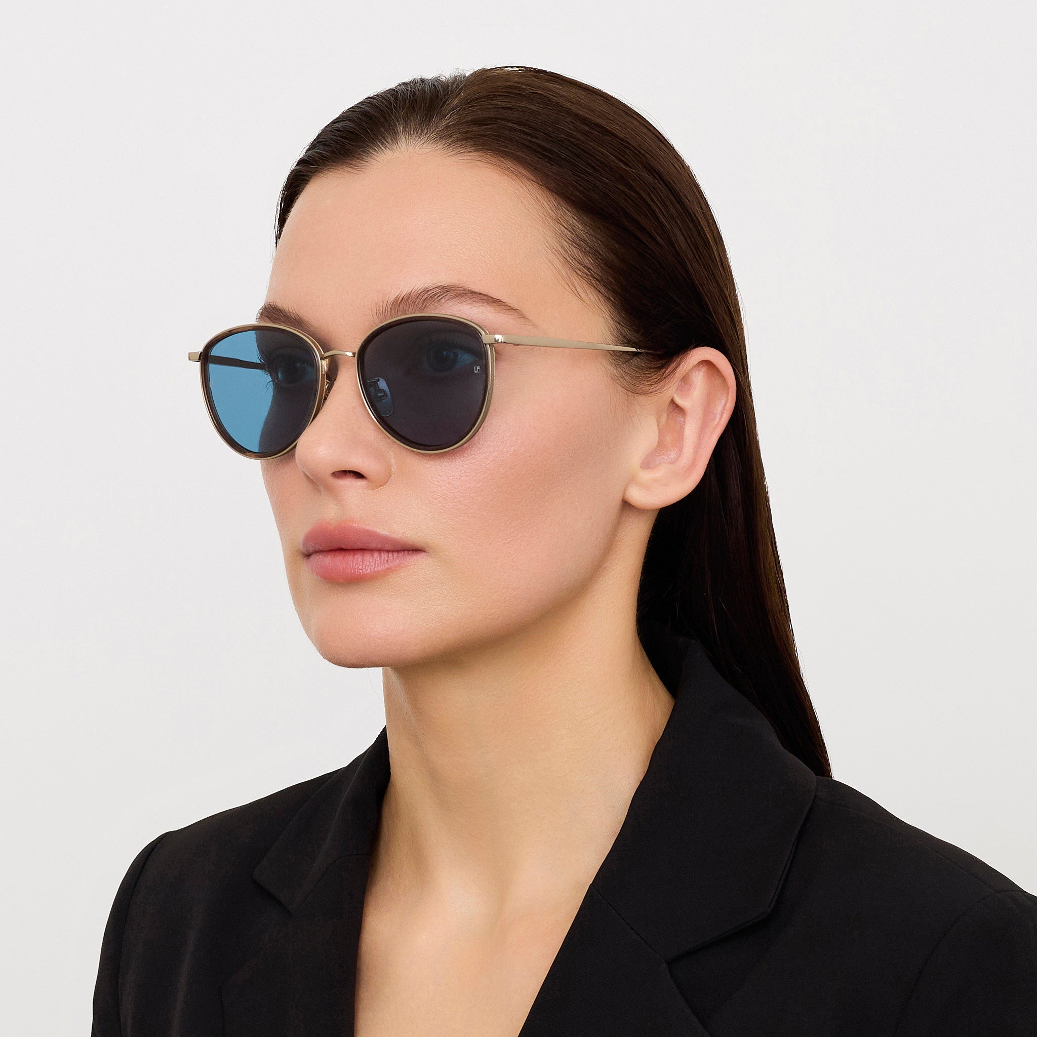 Dahlia Sunglasses in 22K Gold and Aqua - LINDA FARROW - Sunglasses -