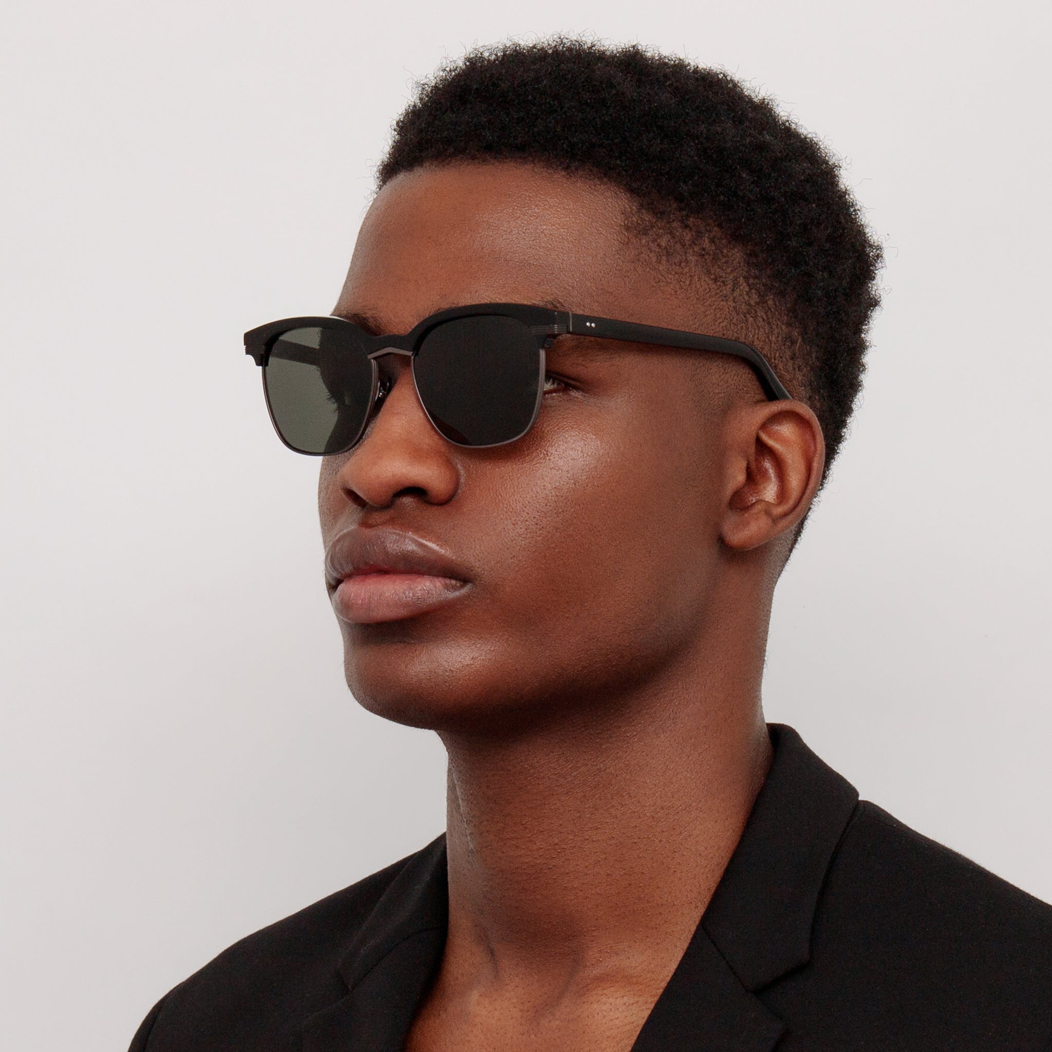 Darin Sunglasses in Black Matt Nickel - LINDA FARROW - Sunglasses -