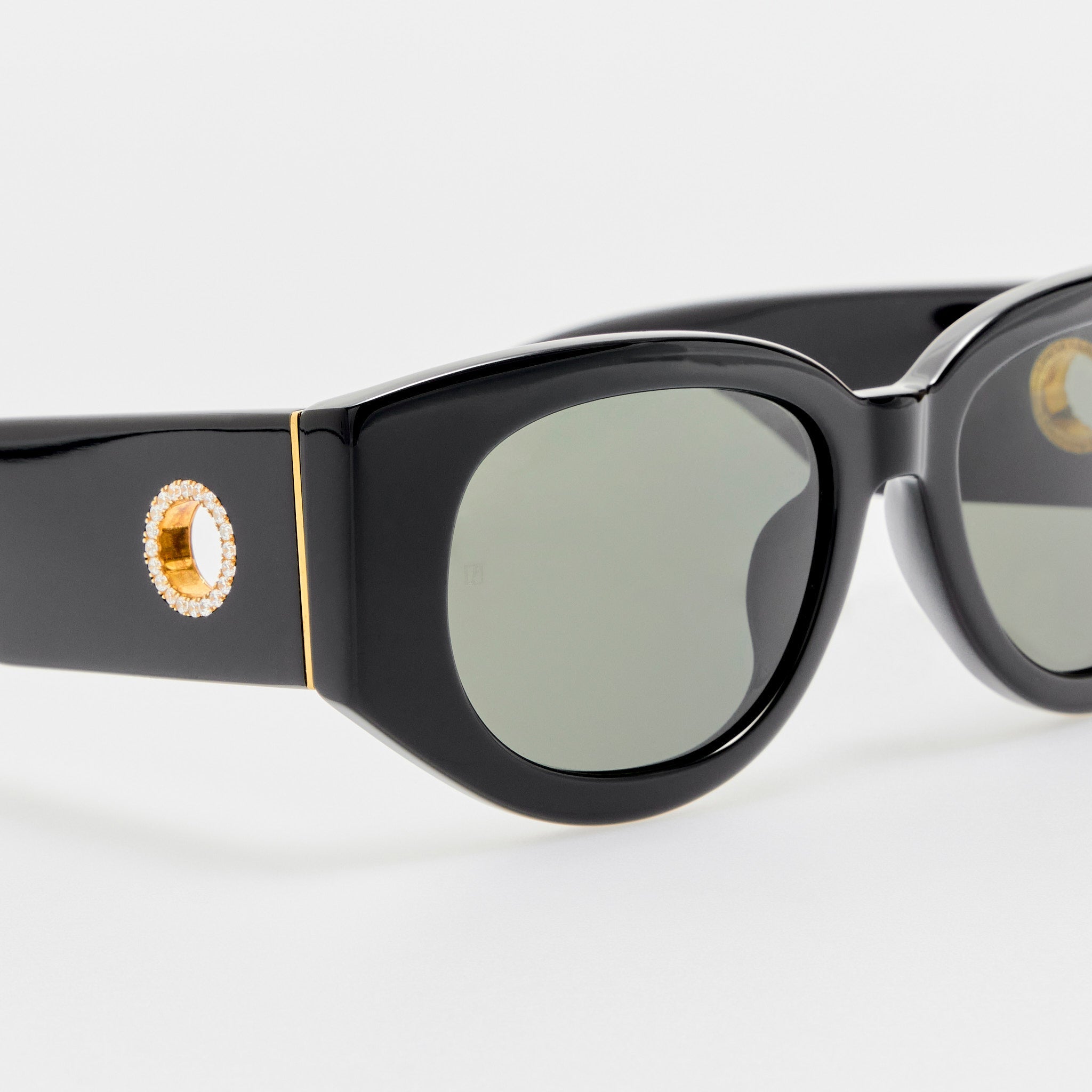 Debbie Sunglasses in Black with Diamonds and 22K Gold - LINDA FARROW - Sunglasses -