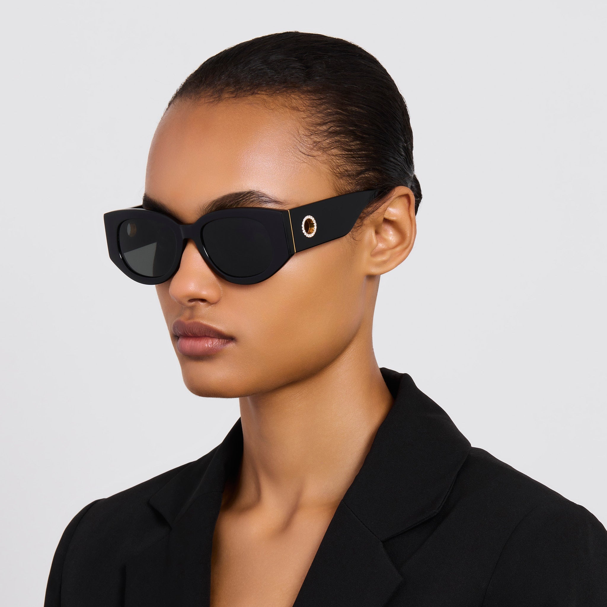 Debbie Sunglasses in Black with Diamonds and 22K Gold - LINDA FARROW - Sunglasses -