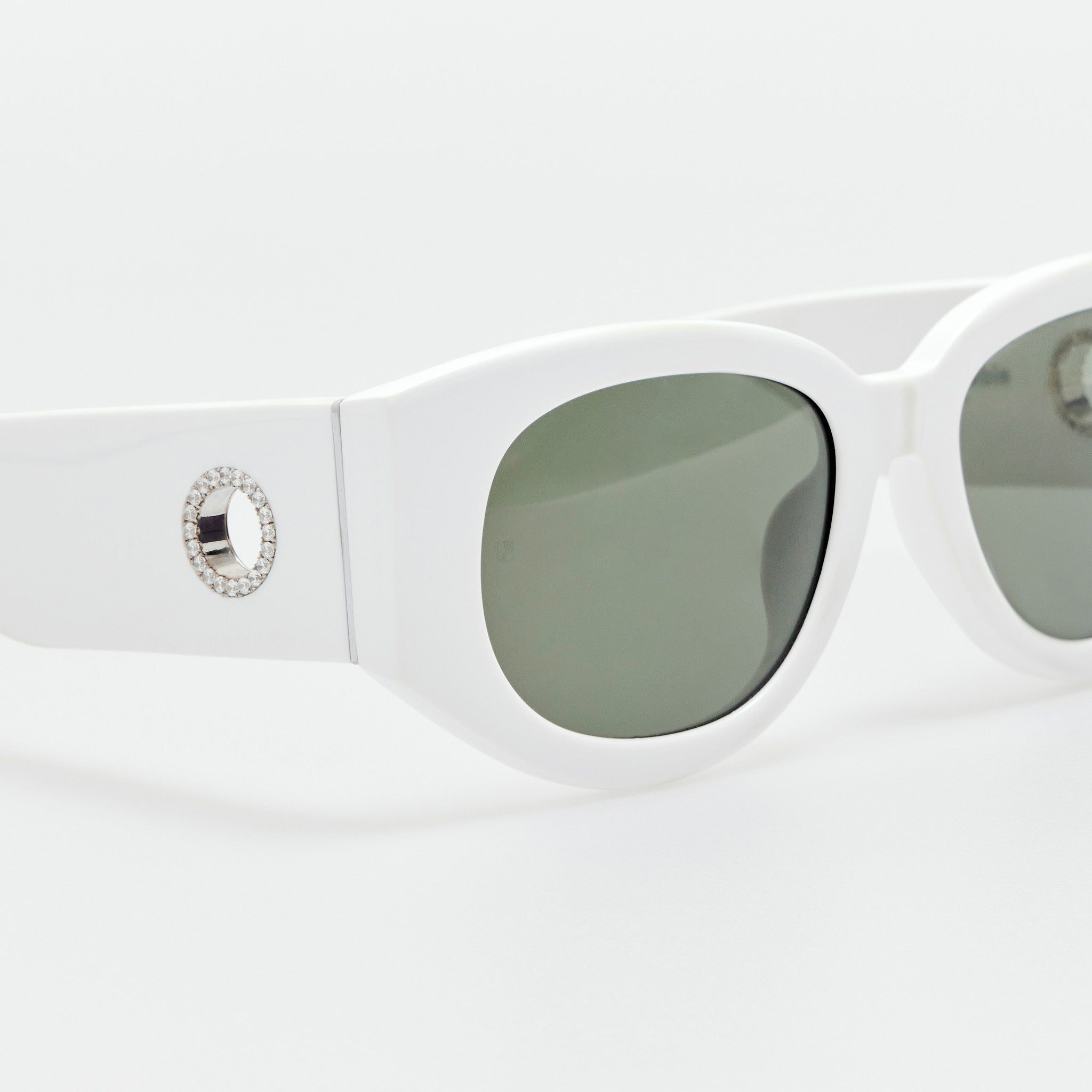 Debbie Sunglasses in White with Diamonds and 22K White Gold - LINDA FARROW - Sunglasses -