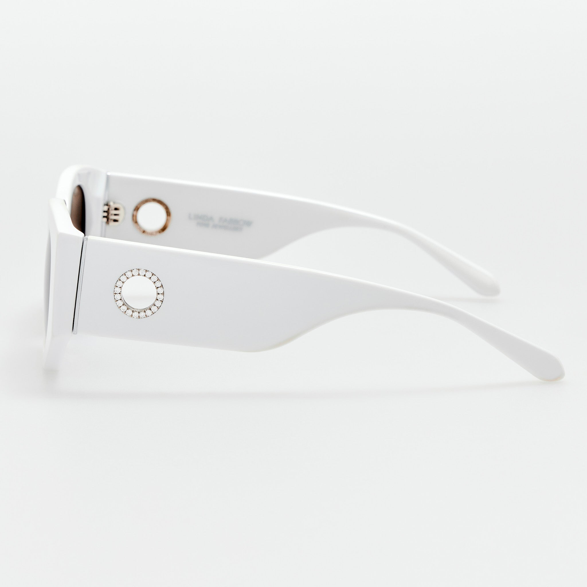 Debbie Sunglasses in White with Diamonds and 22K White Gold - LINDA FARROW - Sunglasses -