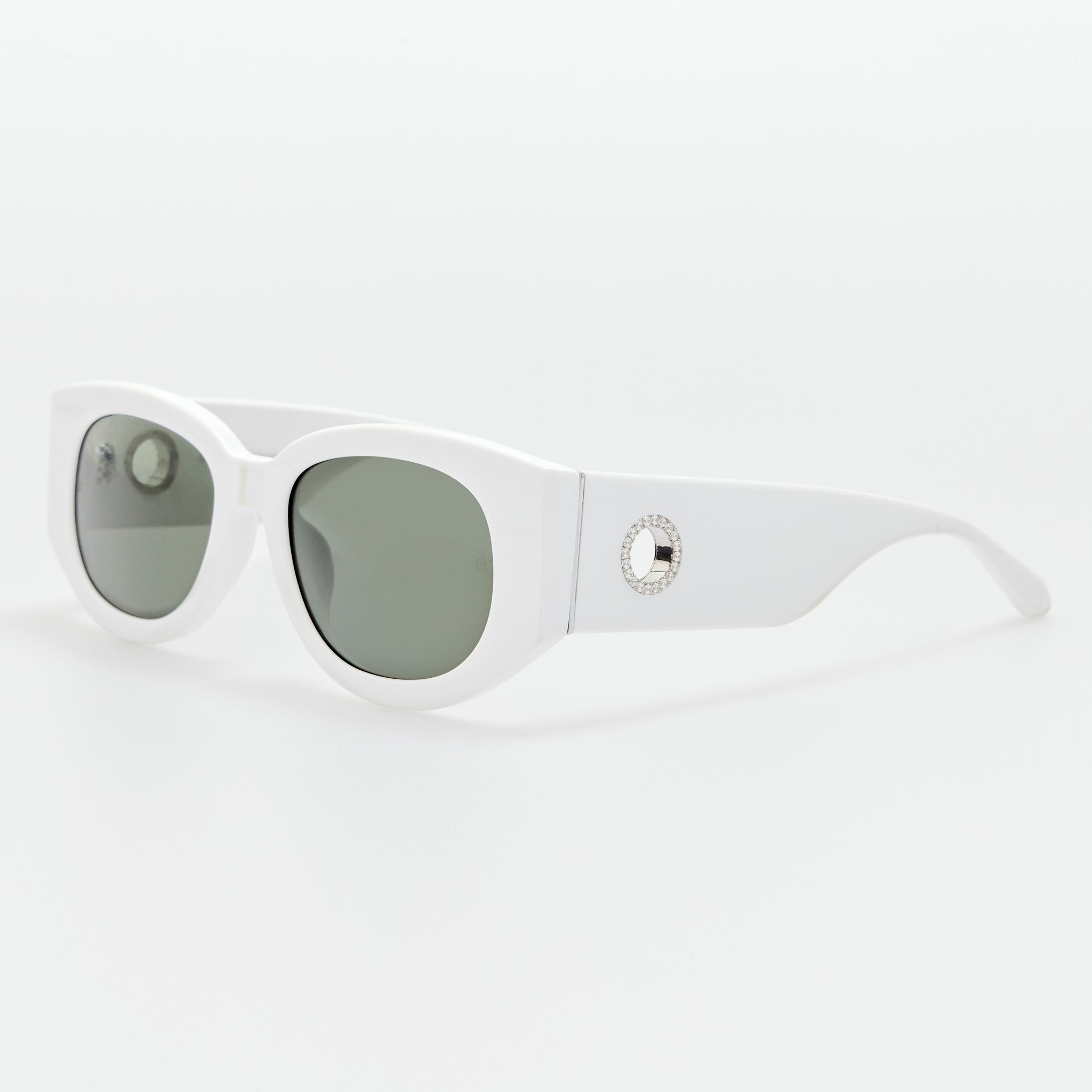 Debbie Sunglasses in White with Diamonds and 22K White Gold - LINDA FARROW - Sunglasses -