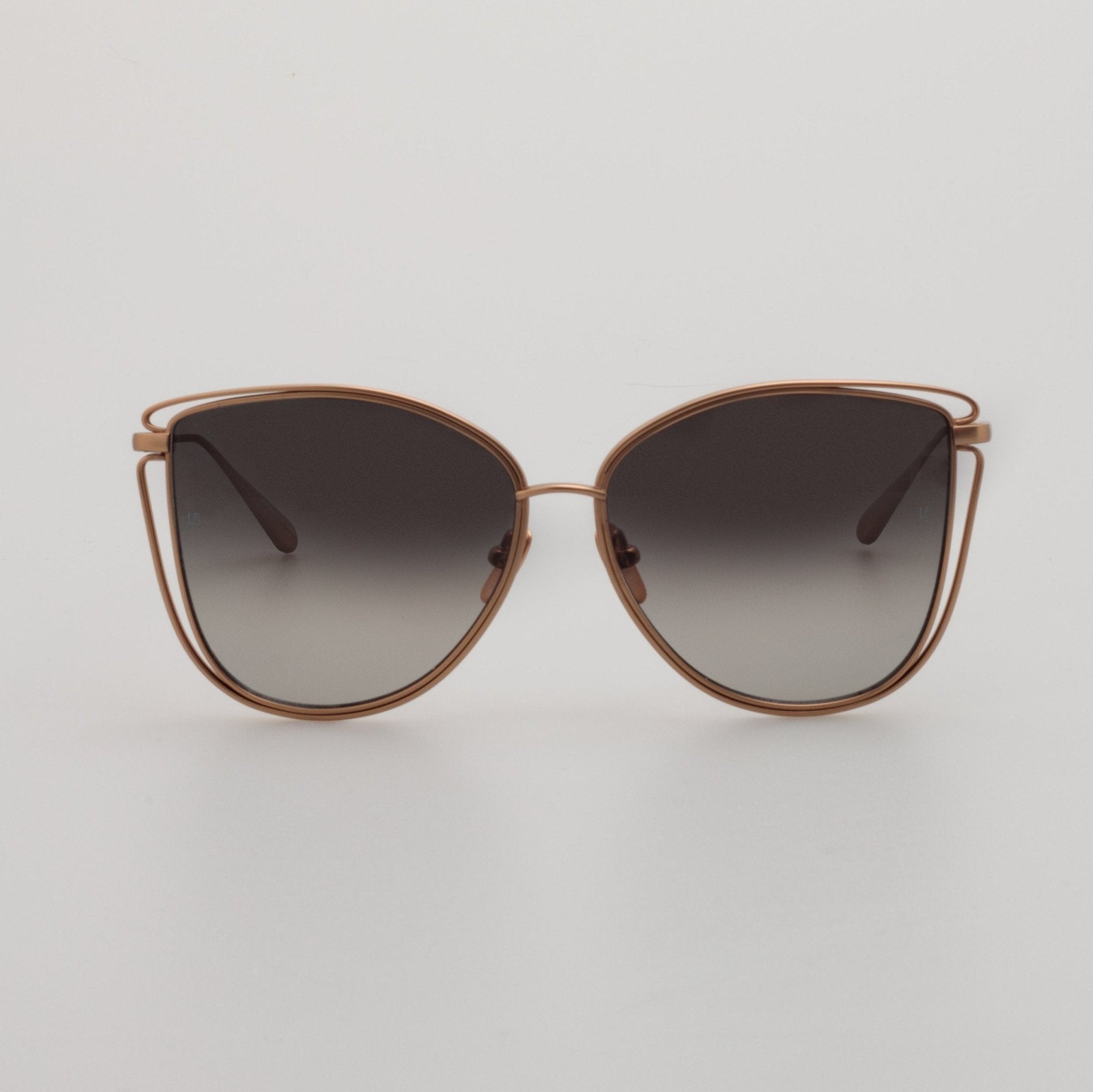 Dinah Sunglasses in Matt 18K Rose Gold and Grey - LINDA FARROW - Sunglasses -