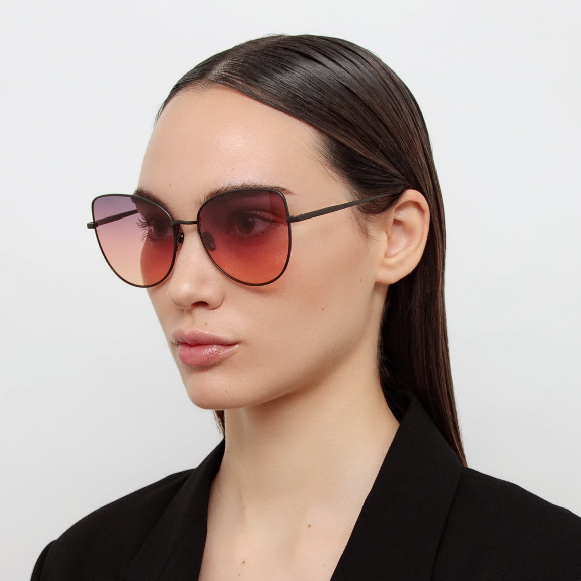 Eloise Sunglasses in Matt Nickel and Sunset Gradient - LINDA FARROW - Sunglasses -