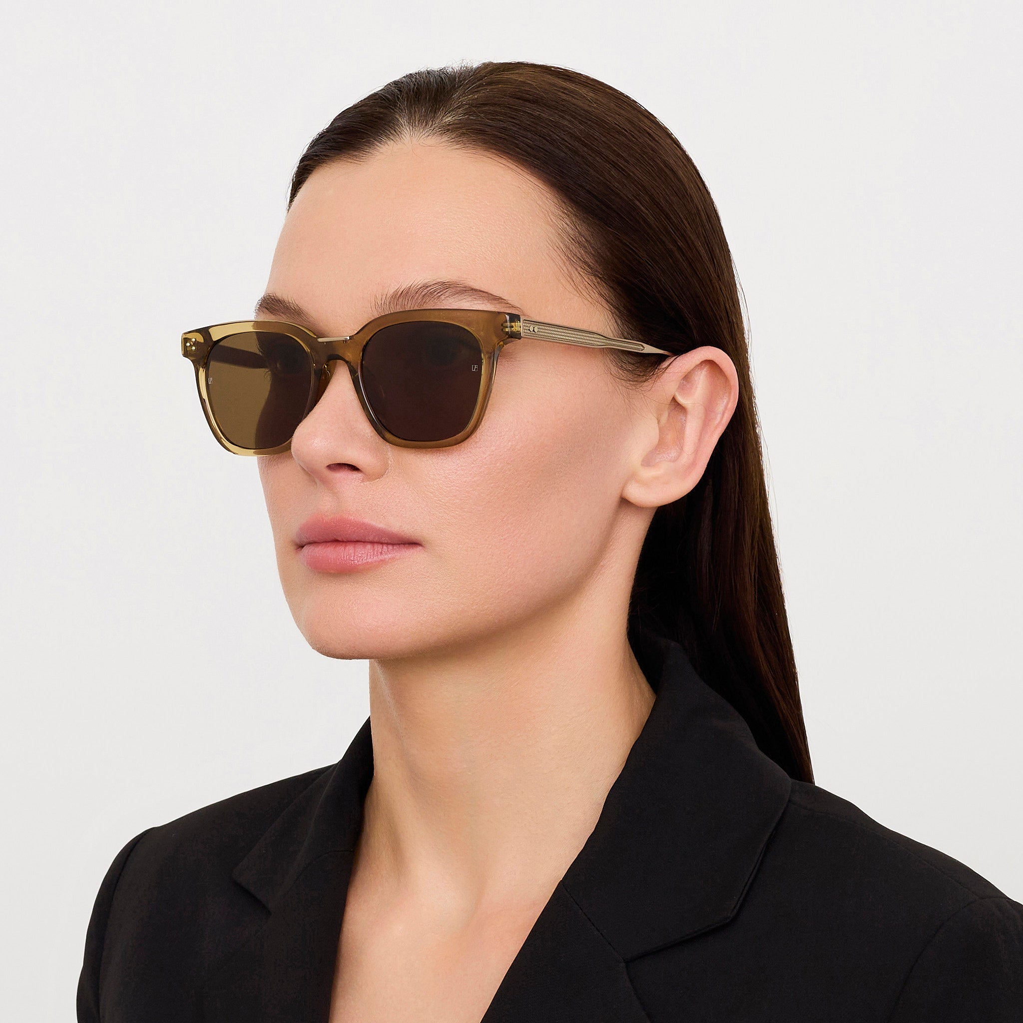 Evans Sunglasses in 22K Gold and Khaki - LINDA FARROW - Sunglasses -