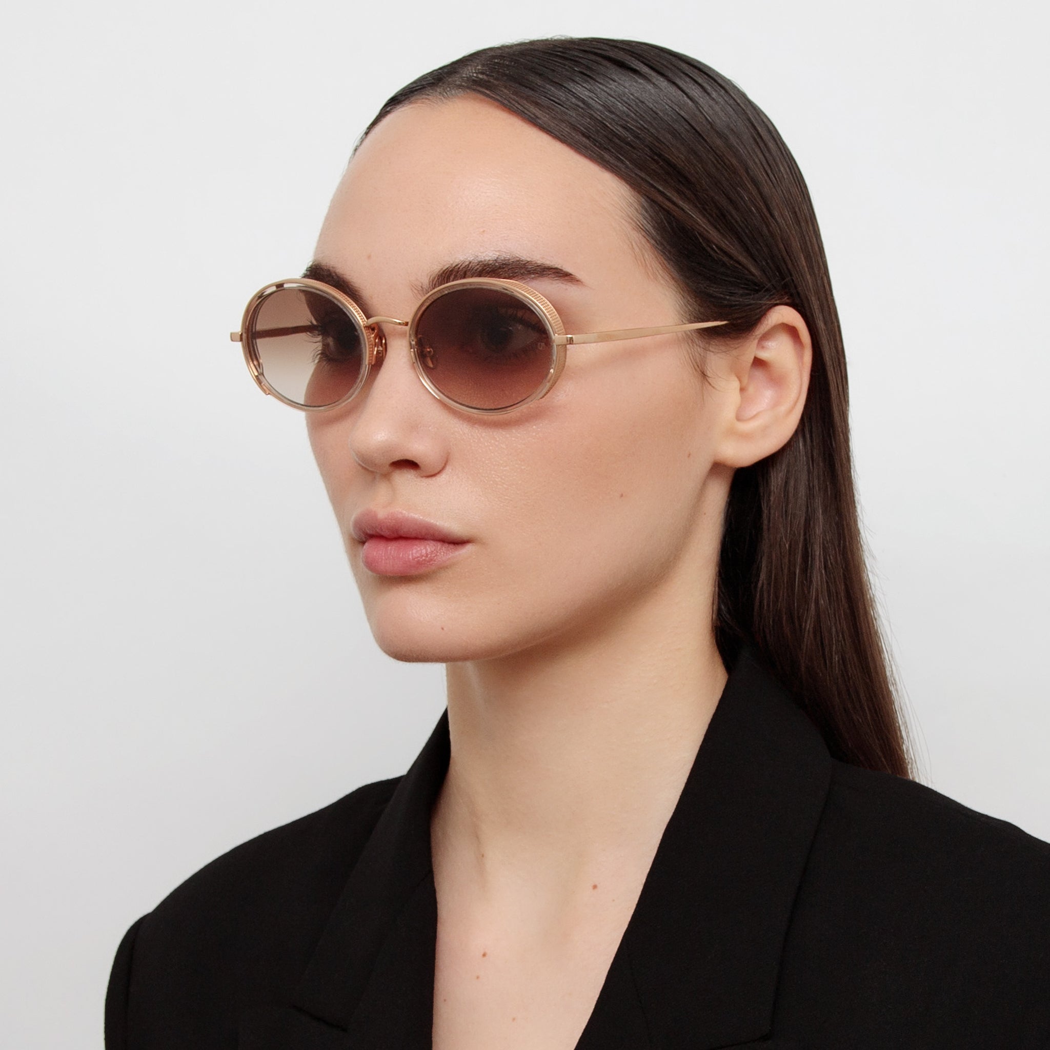 Finn Sunglasses in 18K Rose Gold and Brown - LINDA FARROW - Sunglasses -