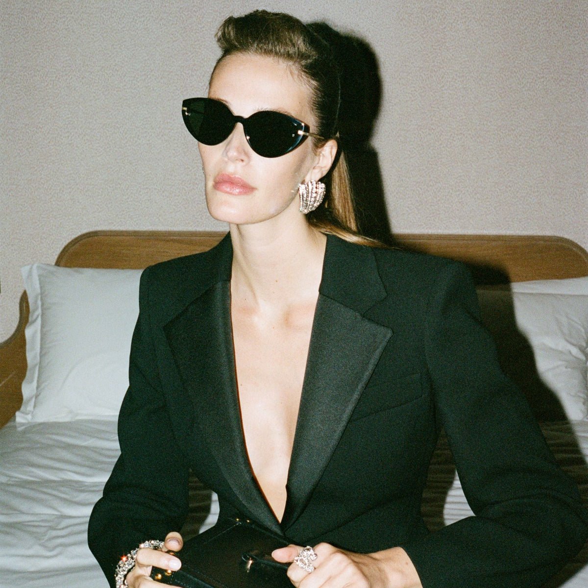 Flavia Sunglasses in 22K Gold and Black - LINDA FARROW-Sunglasses-