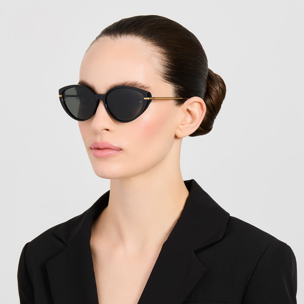 Flavia Sunglasses in 22K Gold and Black - LINDA FARROW-Sunglasses-