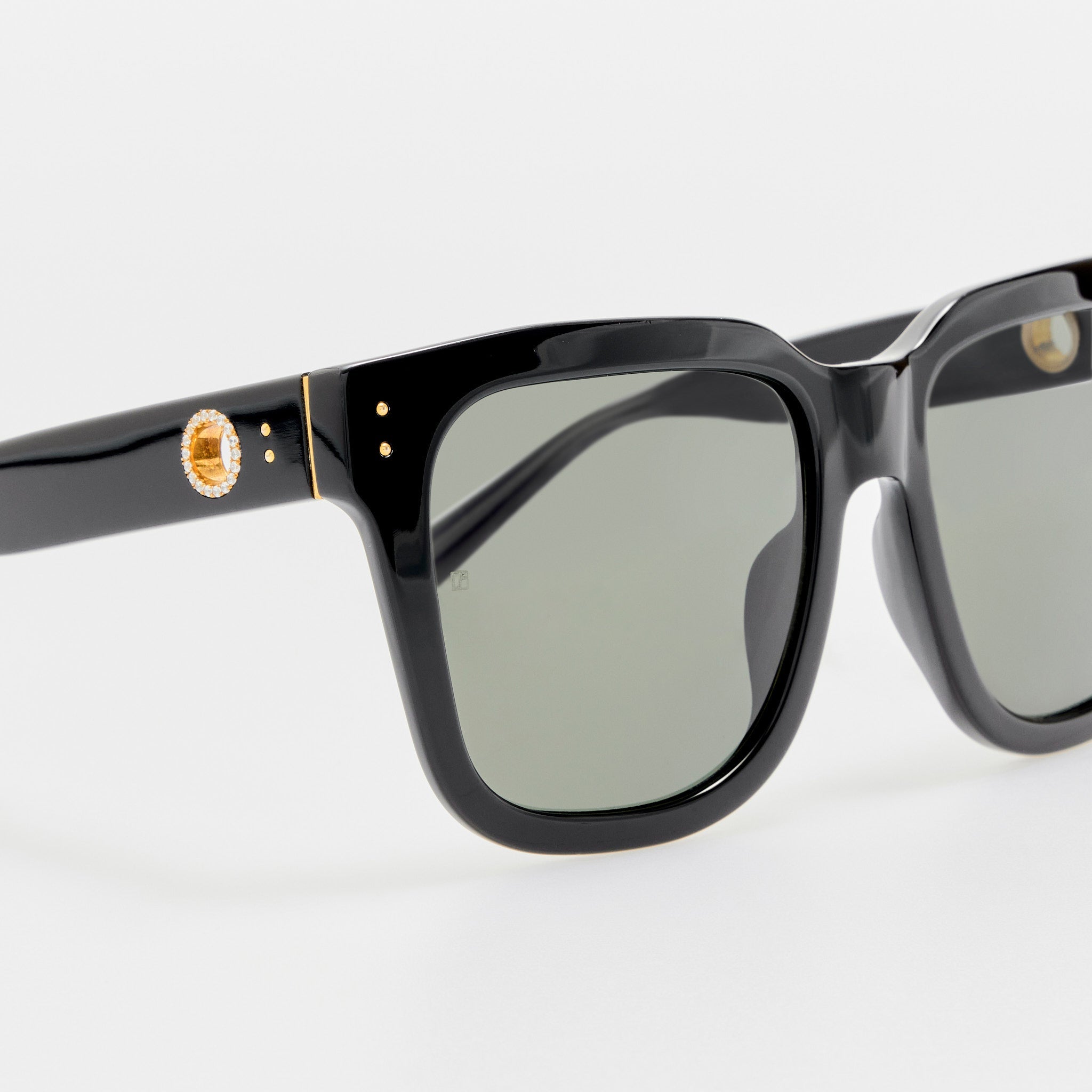 Freya Square Sunglasses in Black with Diamonds and 22K Gold - LINDA FARROW - Sunglasses -