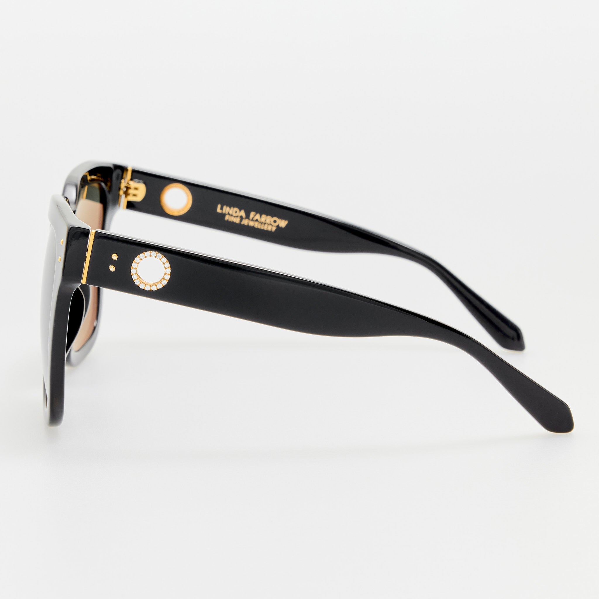 Freya Square Sunglasses in Black with Diamonds and 22K Gold - LINDA FARROW - Sunglasses -