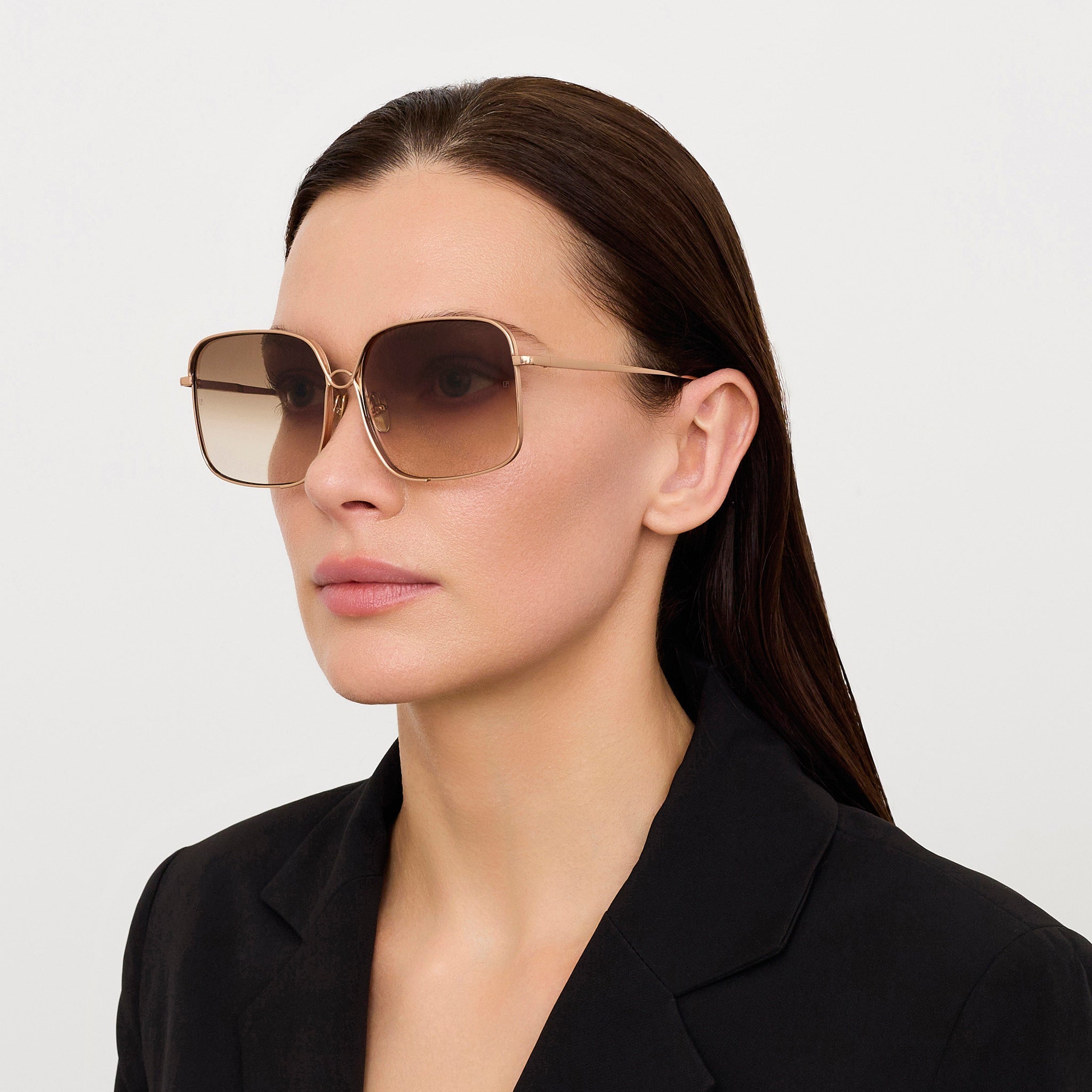 Genevieve Sunglasses in 18K Rose Gold and Mocha - LINDA FARROW - Sunglasses -