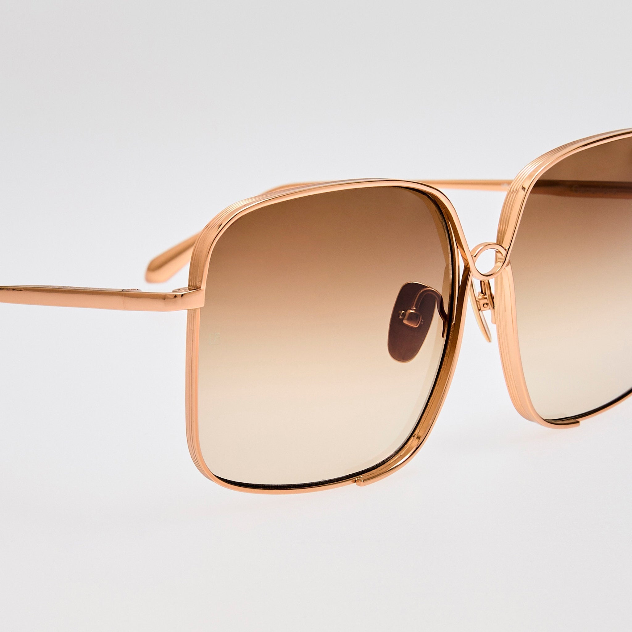Genevieve Sunglasses in 18K Rose Gold and Mocha - LINDA FARROW - Sunglasses -