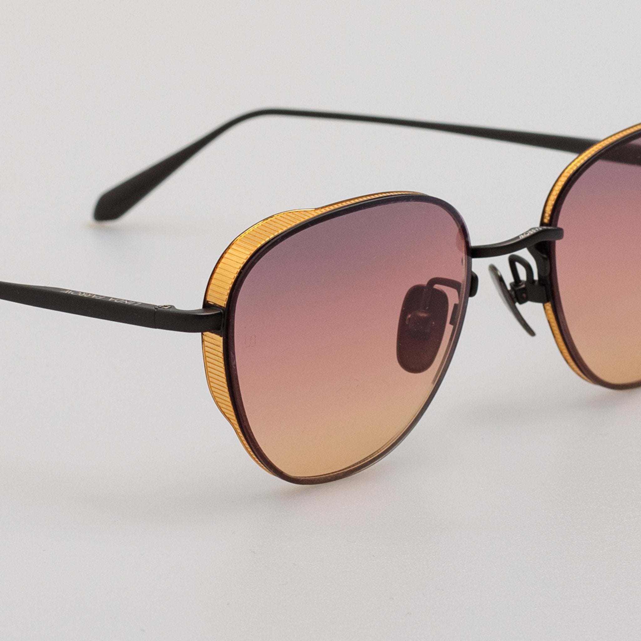 Hardy Sunglasses in Matt Nickel and Sunset Lenses - LINDA FARROW - Sunglasses -