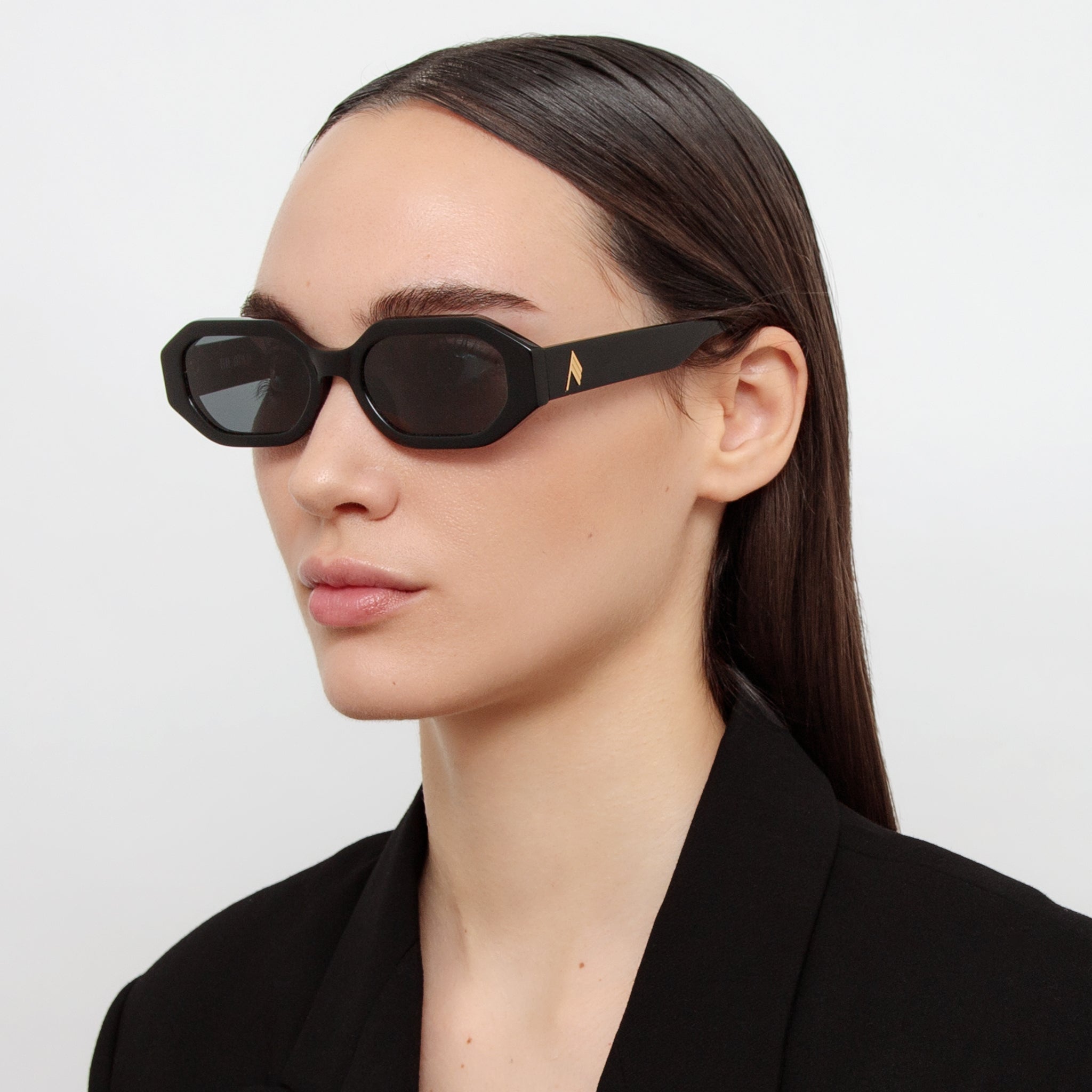 Irene Angular Sunglasses in Black - LINDA FARROW - Sunglasses -