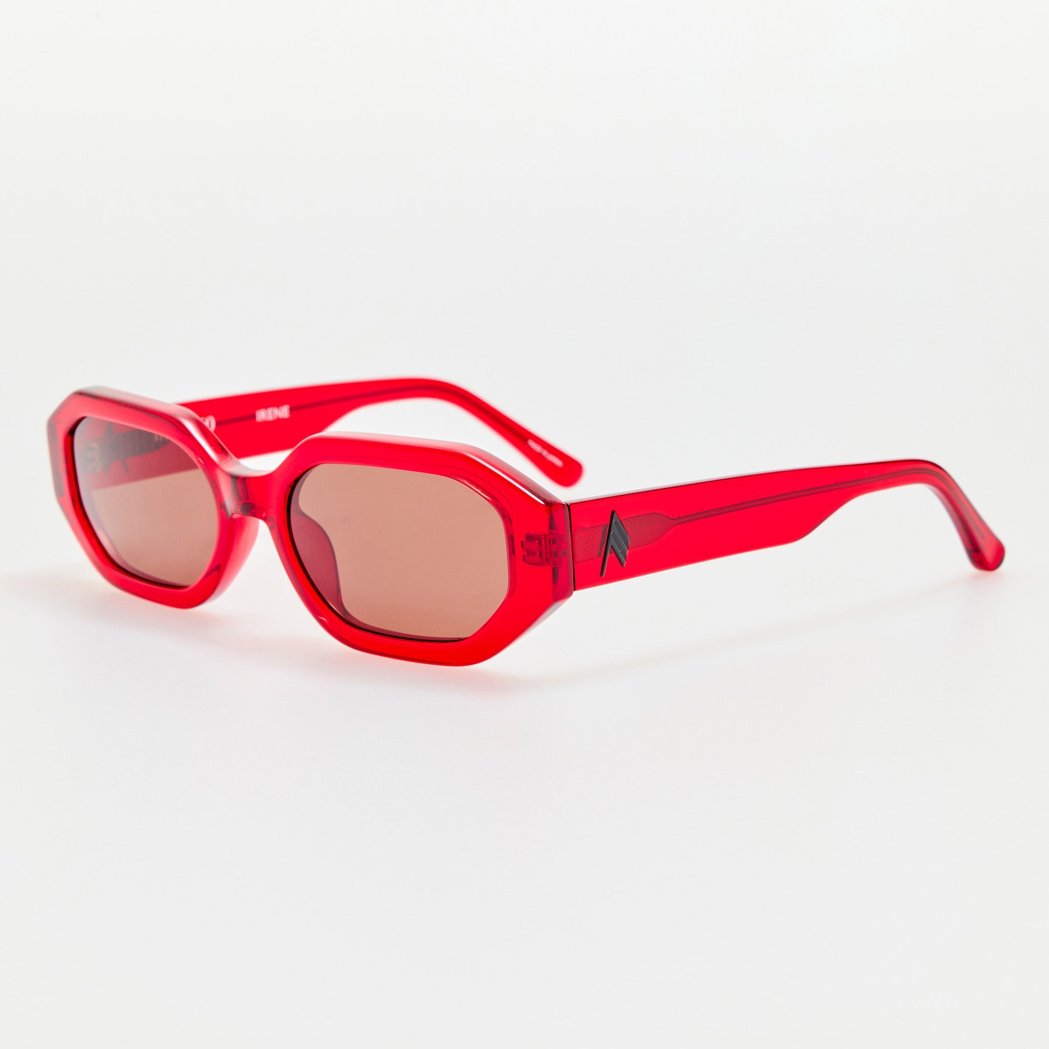 Irene Angular Sunglasses in Red and Brown - LINDA FARROW - Sunglasses -