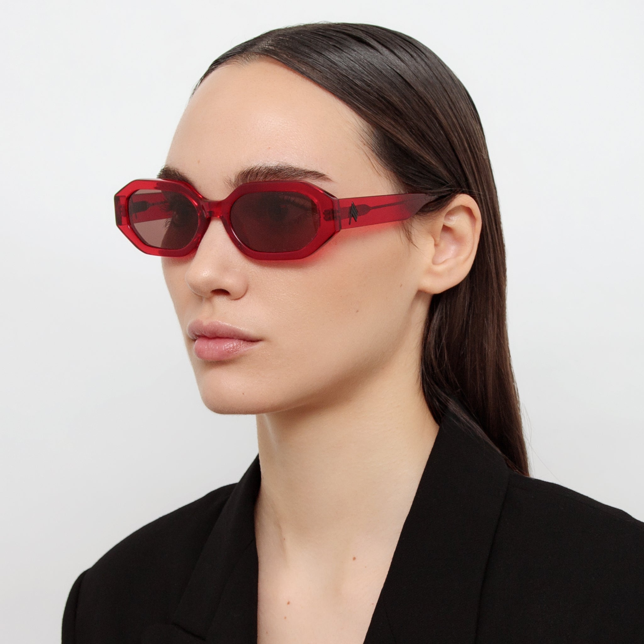 Irene Angular Sunglasses in Red and Brown - LINDA FARROW - Sunglasses -