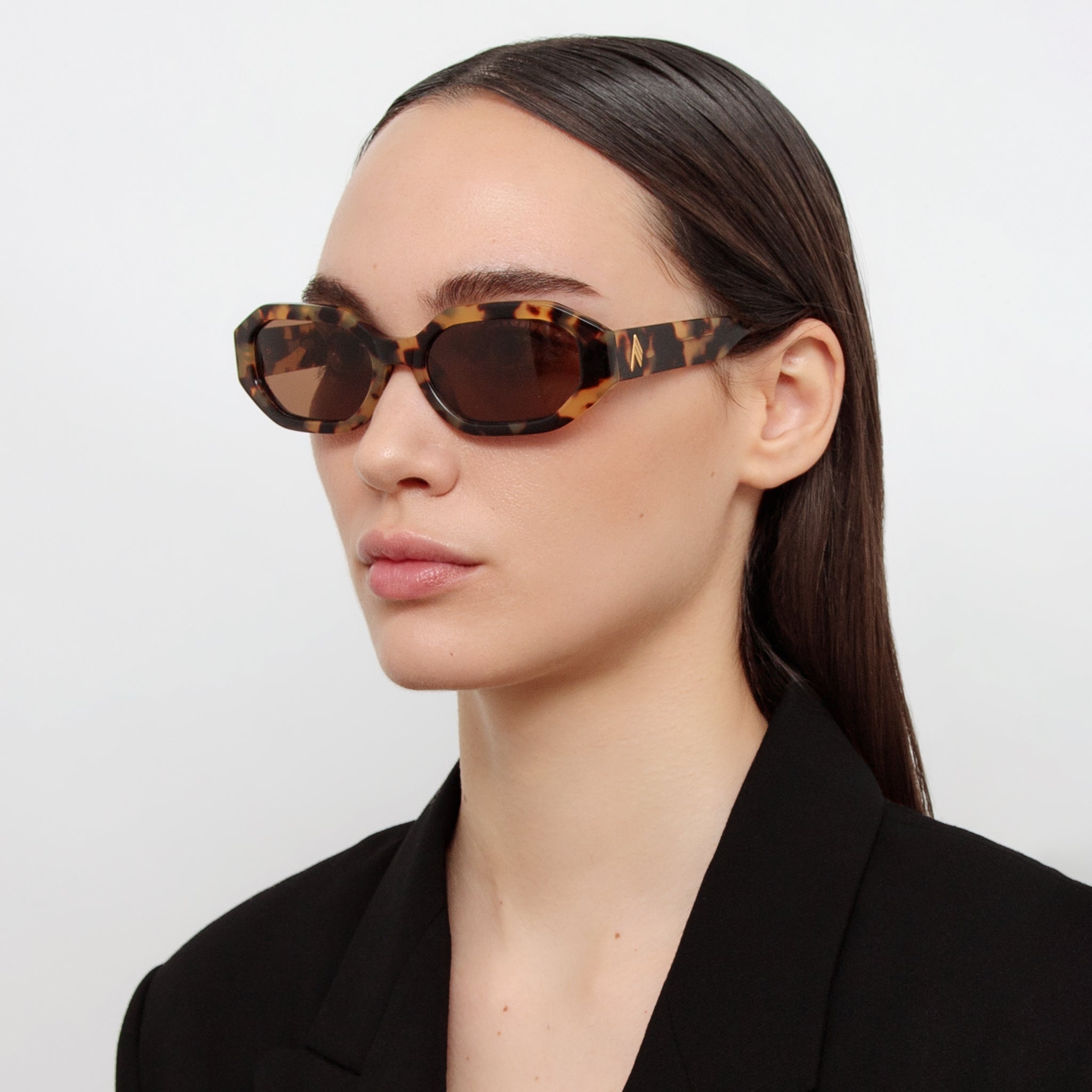 Irene Angular Sunglasses in Tortoiseshell and Brown - LINDA FARROW - Sunglasses -