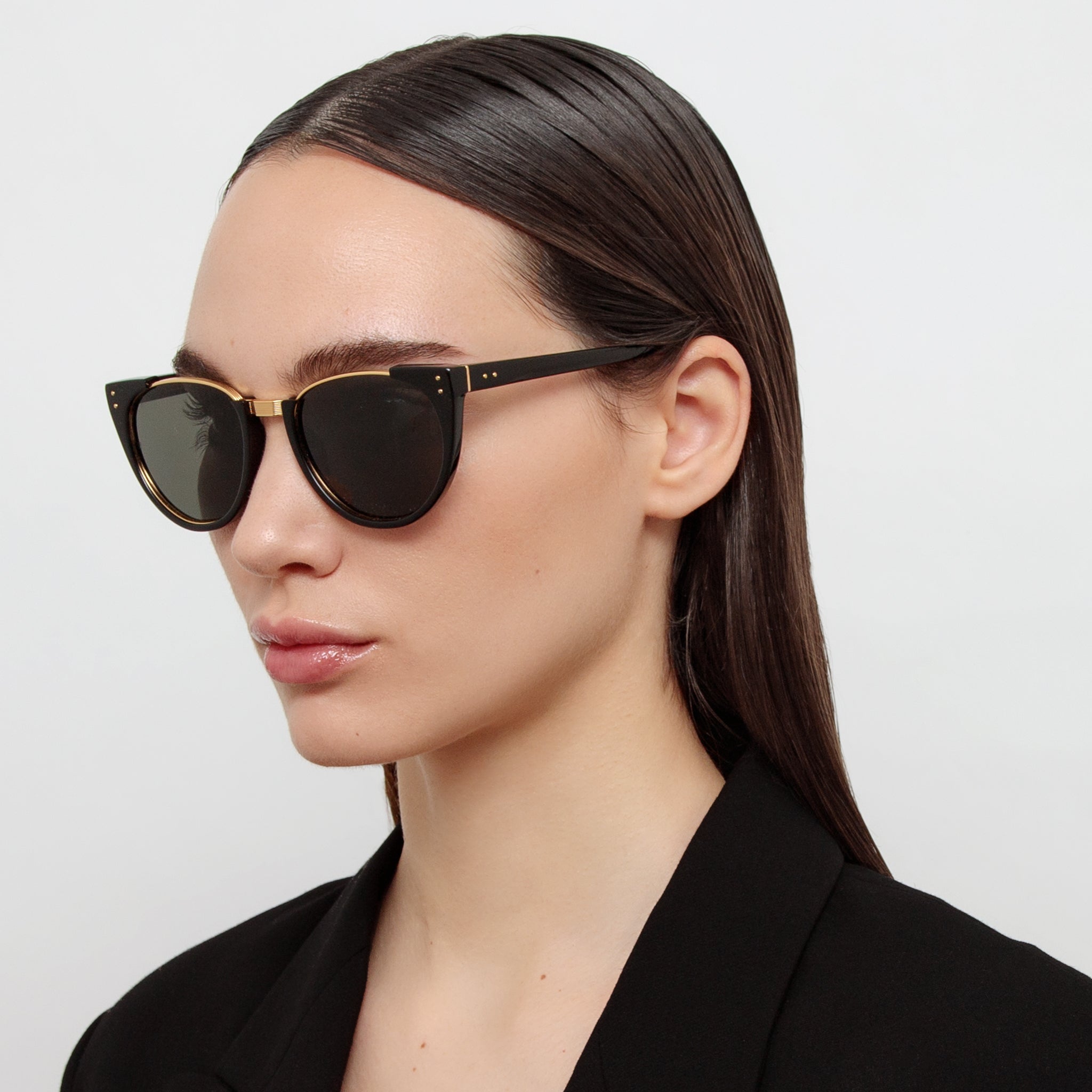 Iris Oval Sunglasses in Black - LINDA FARROW - Sunglasses -