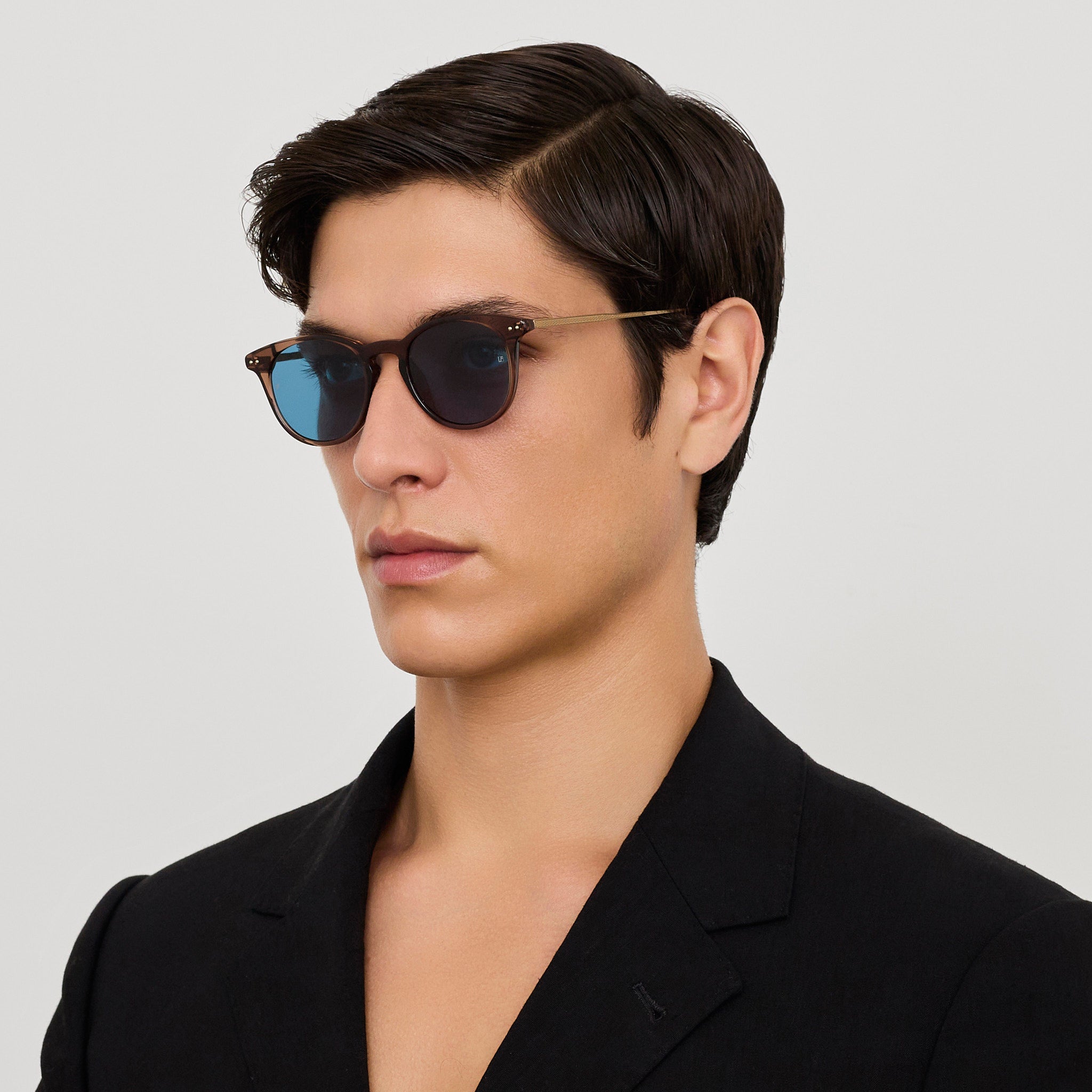 Jamie Sunglasses in Matt Champagne and Aqua - LINDA FARROW - Sunglasses -