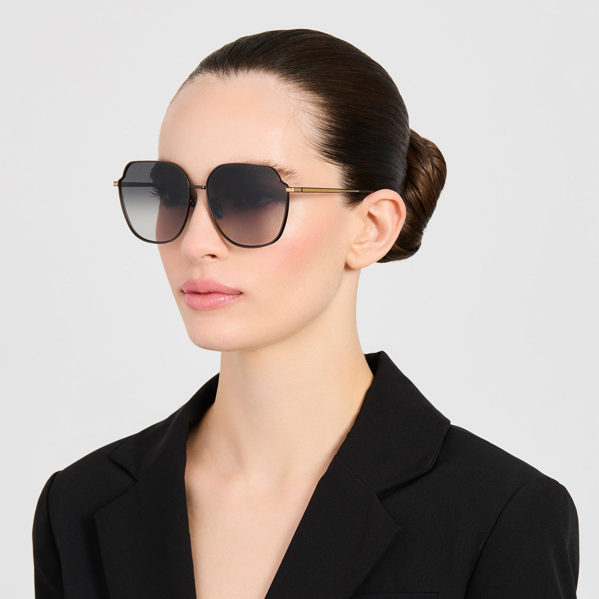 Jasmine Sunglasses in Matt Nickel and Grey - LINDA FARROW-Sunglasses-