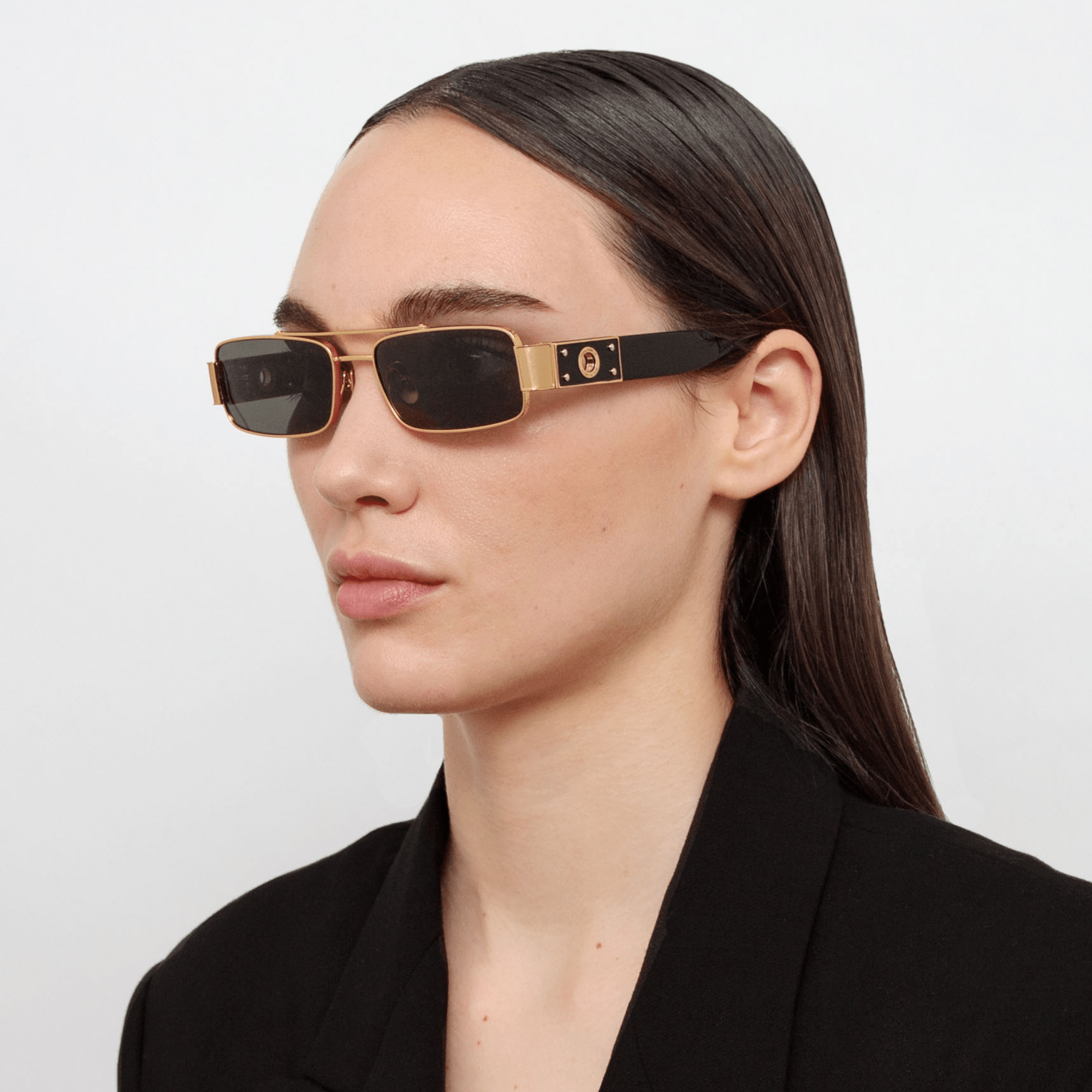 Joey Sunglasses in 22K Gold and Grey - LINDA FARROW - Sunglasses -