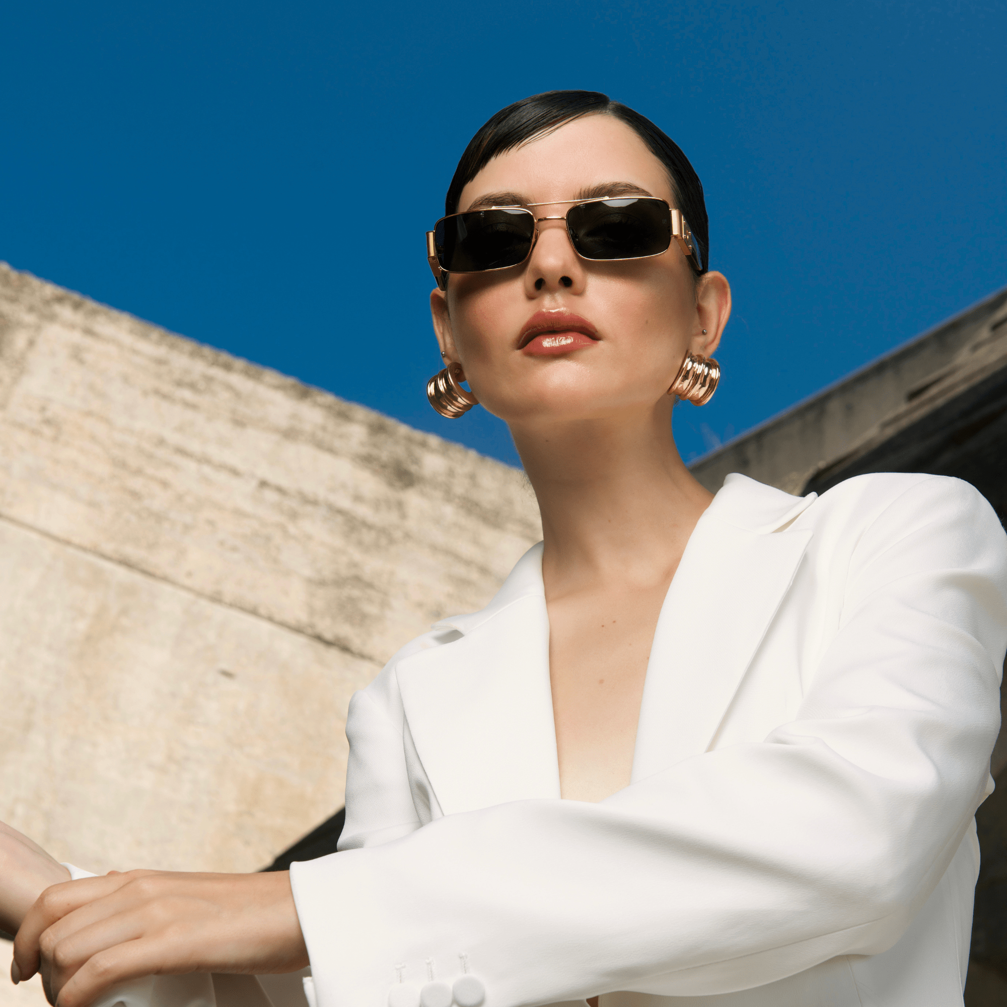 Joey Sunglasses in 22K Gold and Grey - LINDA FARROW - Sunglasses -