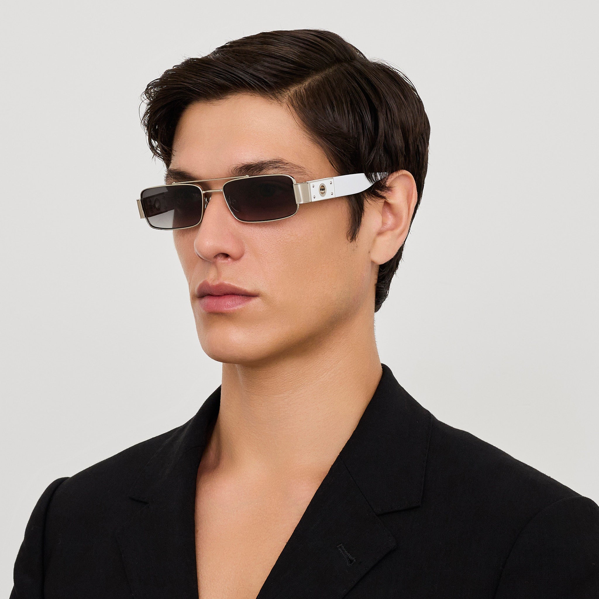 Joey Sunglasses in 22K White Gold and Grey - LINDA FARROW - Sunglasses -