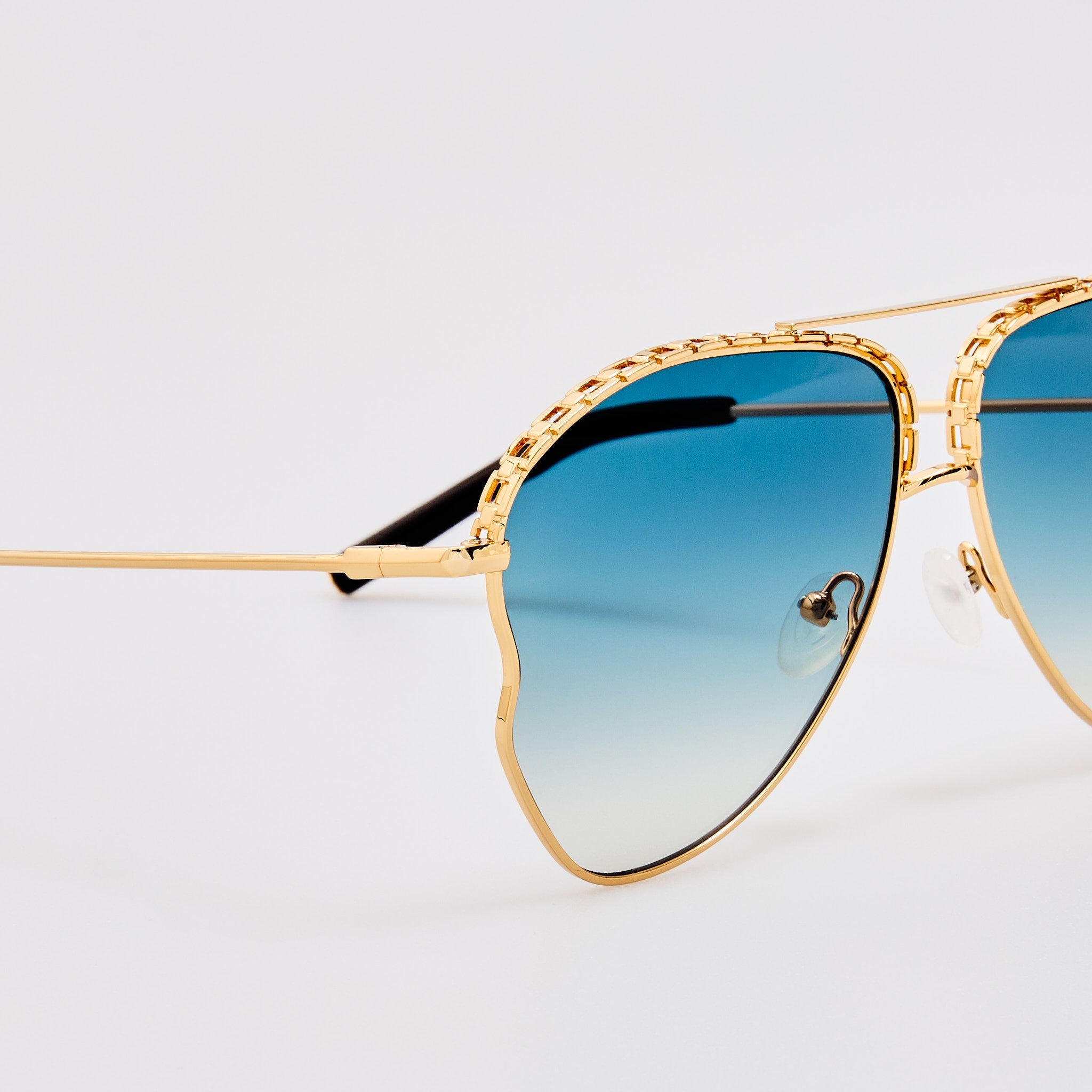 Kika Aviator Sunglasses in Aqua and Gold - LINDA FARROW - Sunglasses -