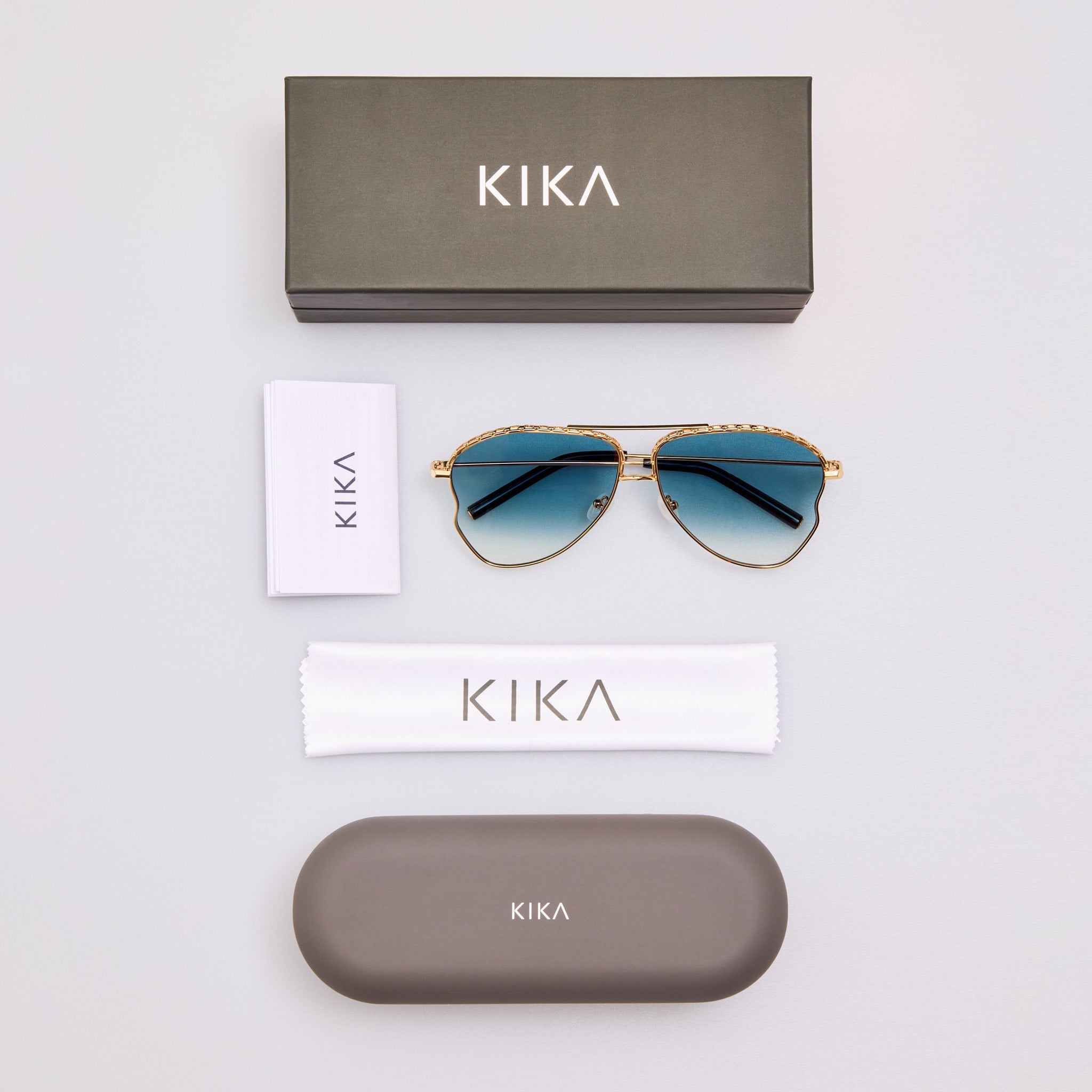 Kika Aviator Sunglasses in Aqua and Gold - LINDA FARROW - Sunglasses -