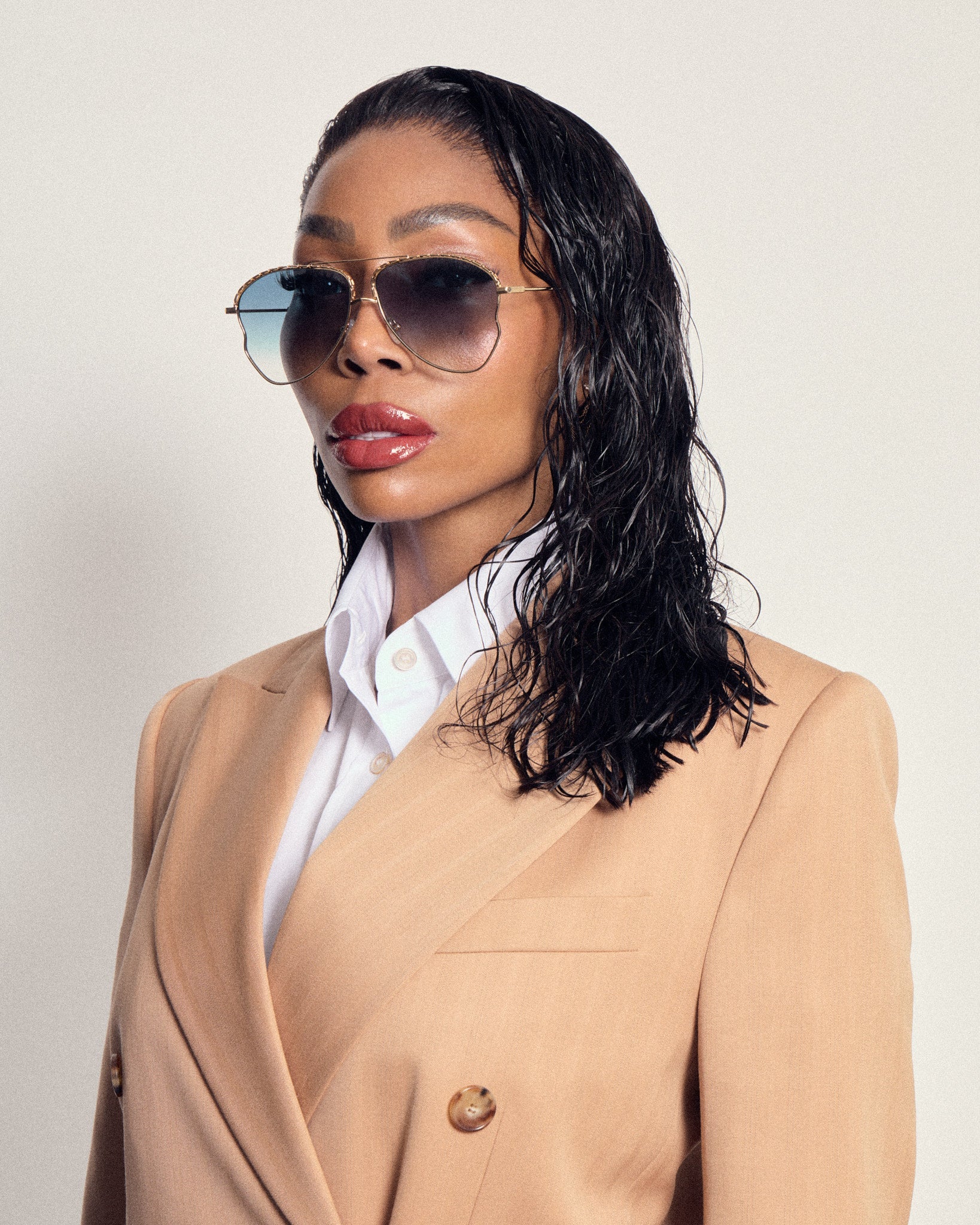Kika Aviator Sunglasses in Aqua and Gold - LINDA FARROW - Sunglasses -