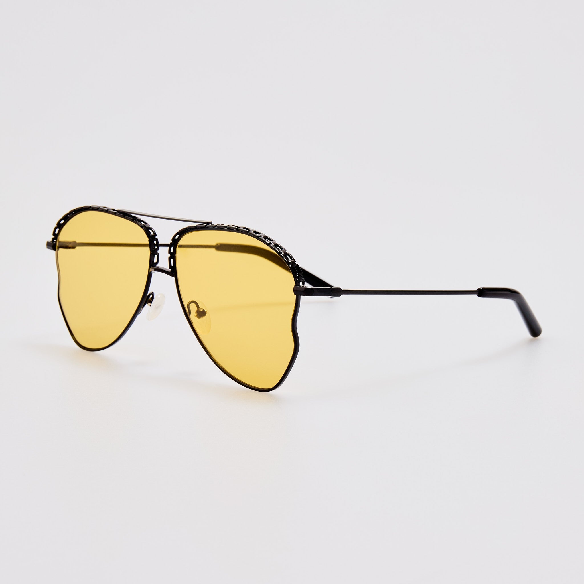 Kika Aviator Sunglasses in Yellow and Matt Black - LINDA FARROW - Sunglasses -