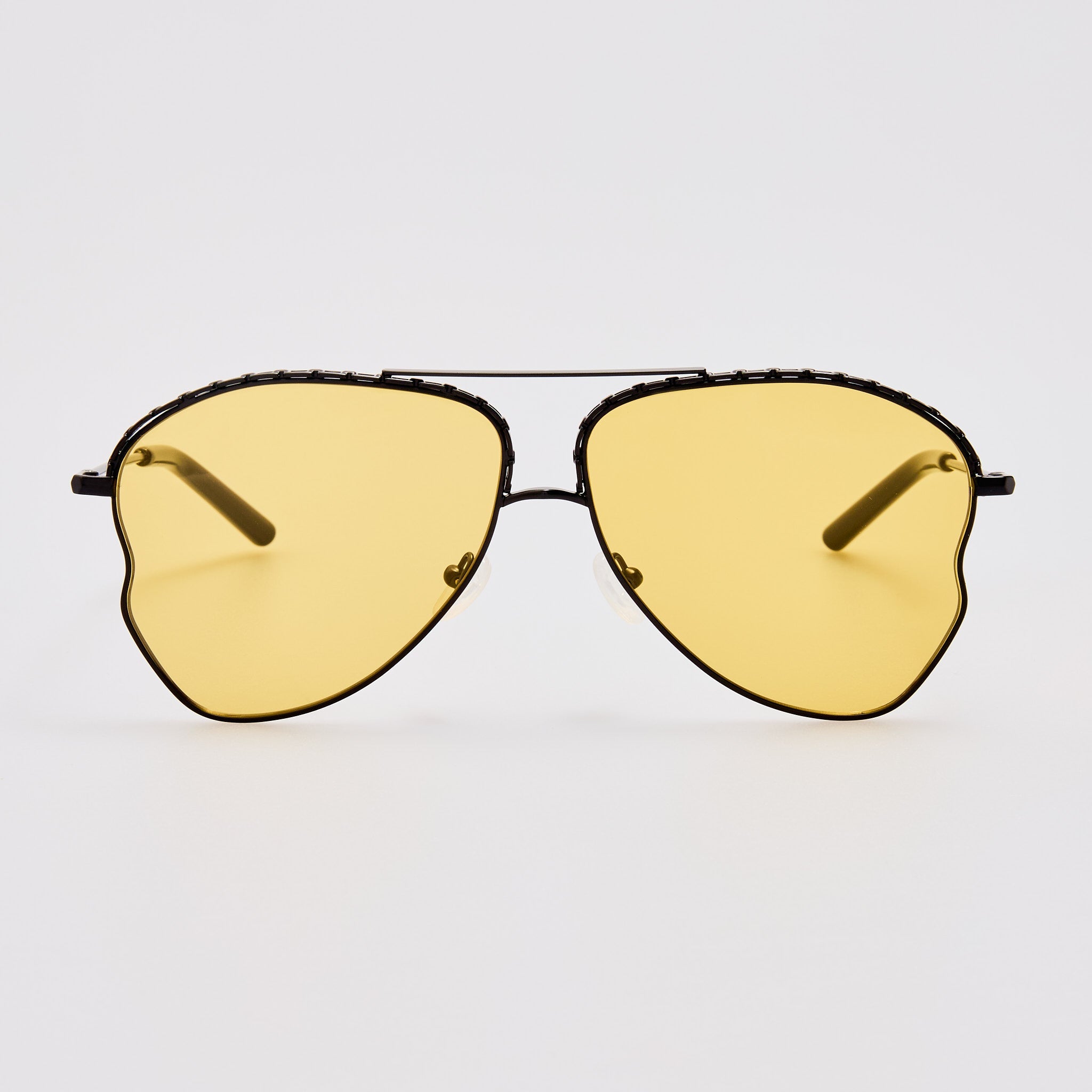 Kika Aviator Sunglasses in Yellow and Matt Black - LINDA FARROW - Sunglasses -