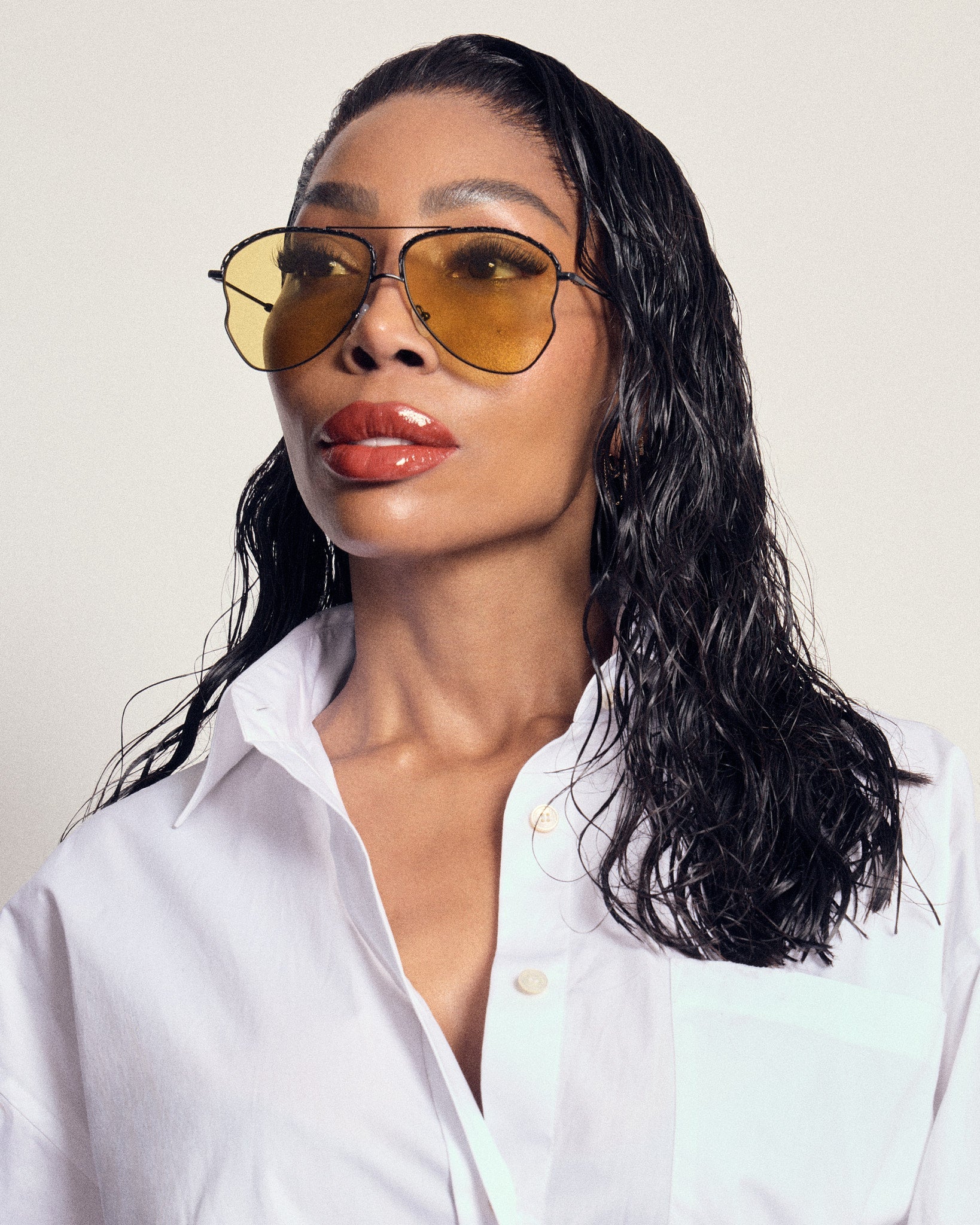 Kika Aviator Sunglasses in Yellow and Matt Black - LINDA FARROW - Sunglasses -