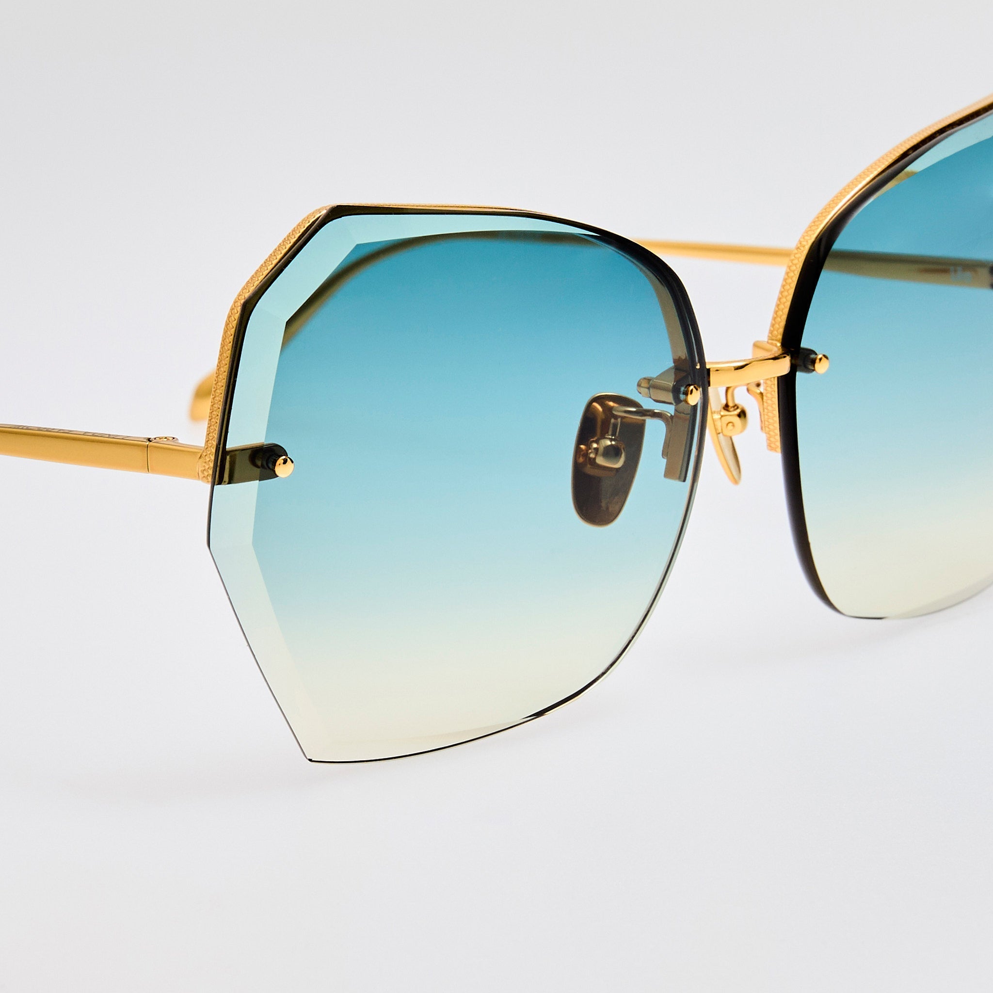 Lila Sunglasses in 22K Gold and Aqua - LINDA FARROW - Sunglasses -