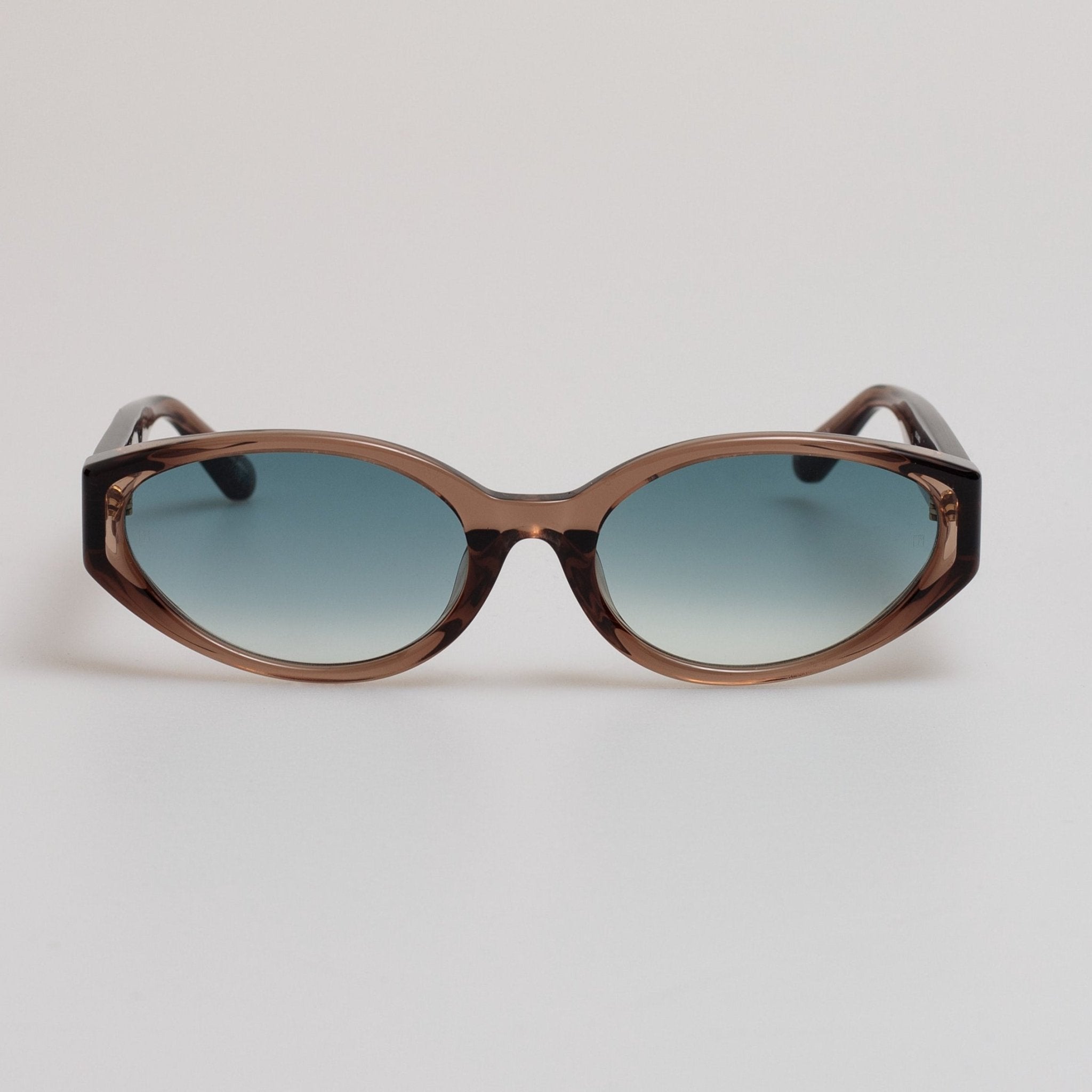 Lyra Oval Sunglasses in Brown and Aqua - LINDA FARROW - Sunglasses -