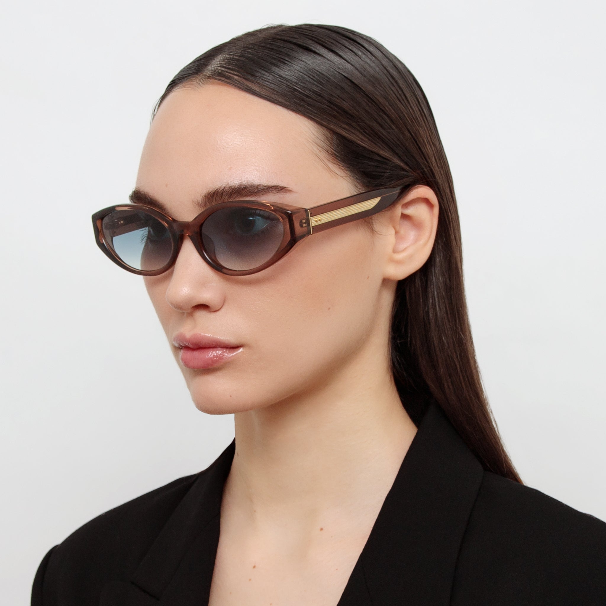 Lyra Oval Sunglasses in Brown and Aqua - LINDA FARROW - Sunglasses -