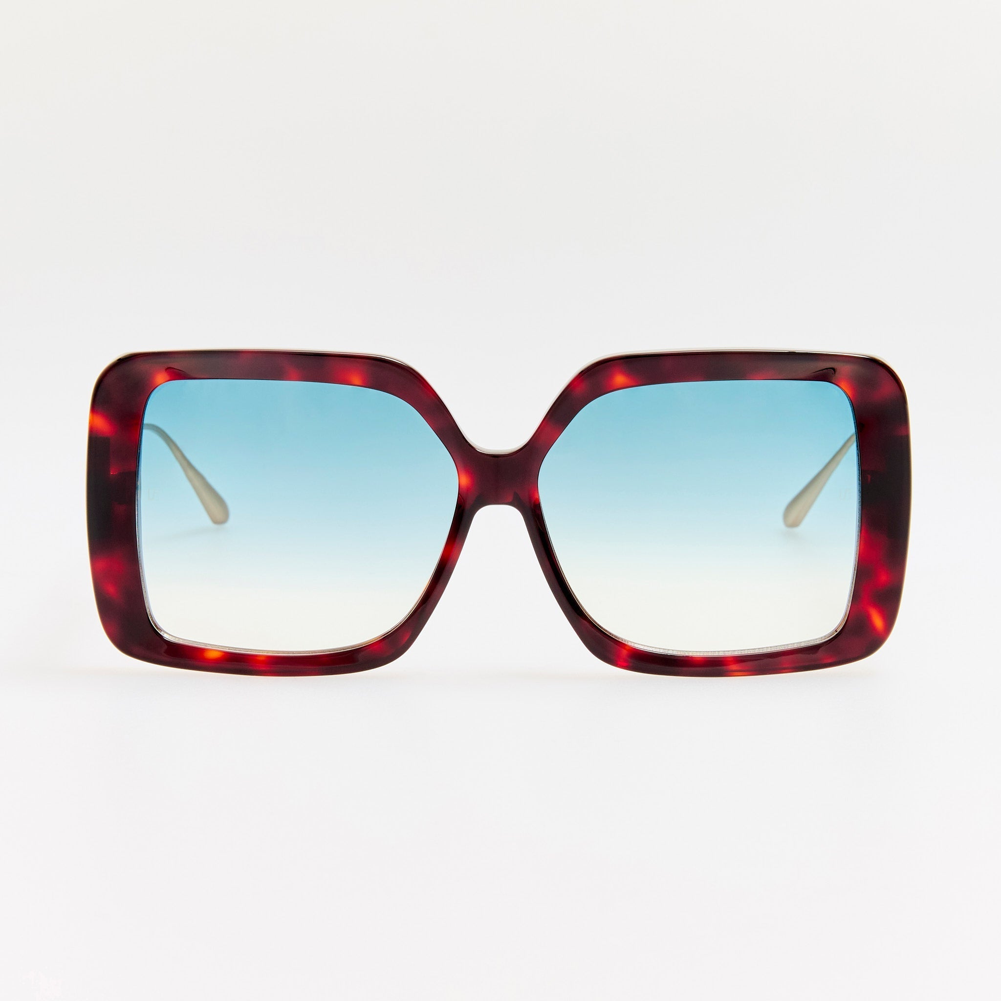 Macy Vista Temple Sunglasses in Dark Tortoiseshell with Blue Lens - LINDA FARROW - Sunglasses -