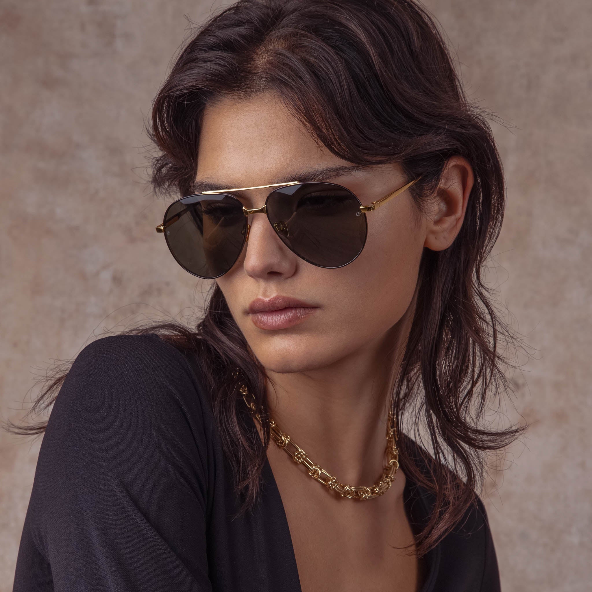 Marcelo Sunglasses in 22K Gold and Grey - LINDA FARROW - Sunglasses -