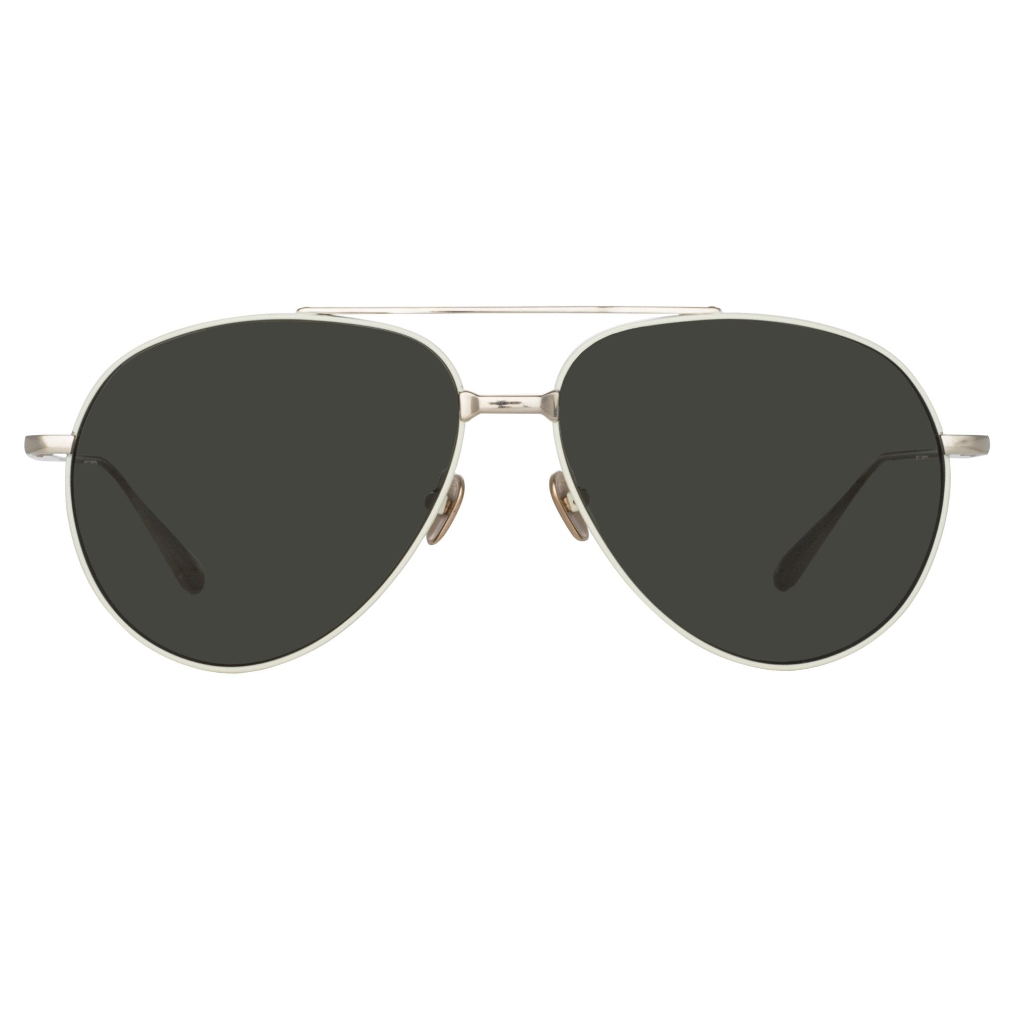 Marcelo Sunglasses in 22K White Gold and Grey - LINDA FARROW - Sunglasses -