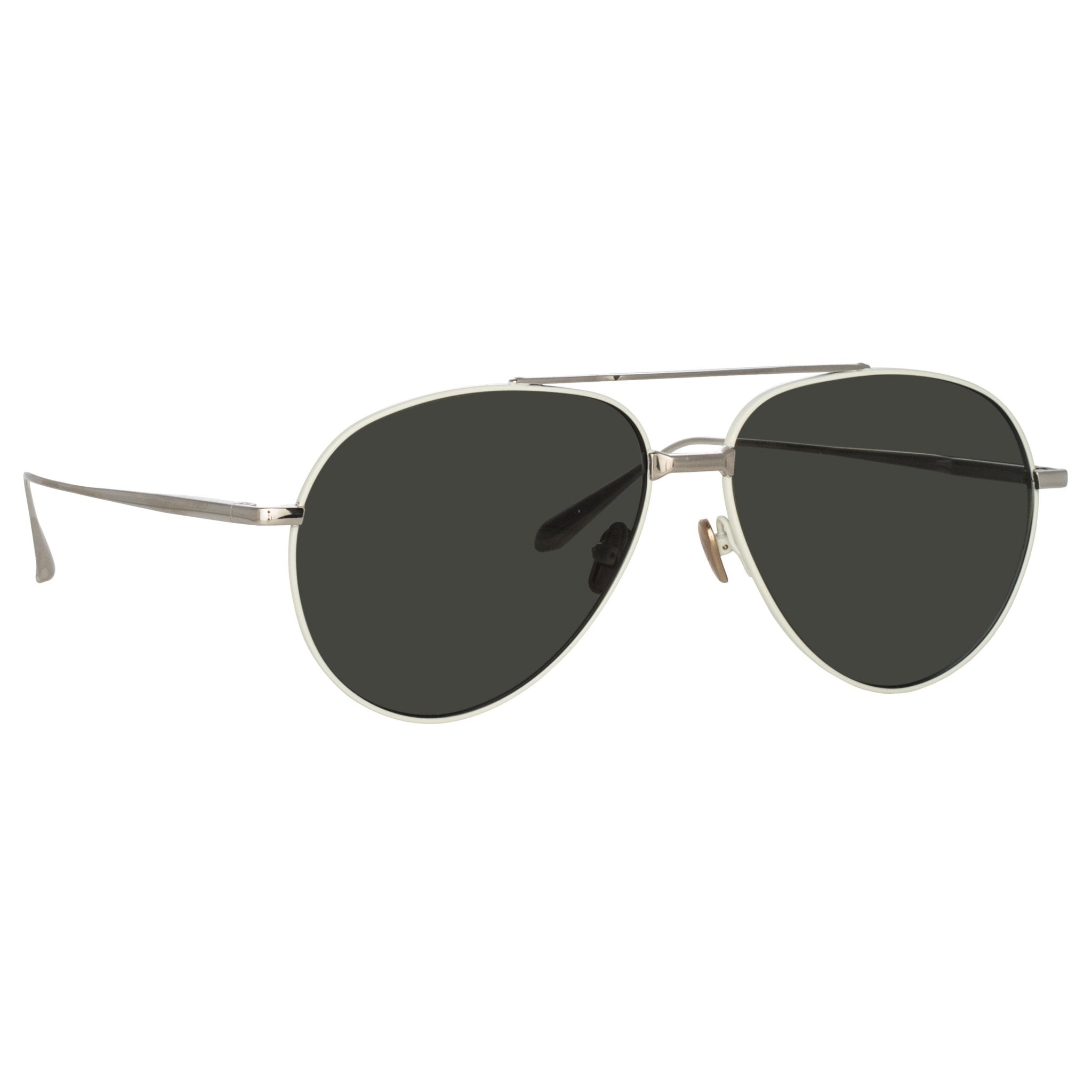 Marcelo Sunglasses in 22K White Gold and Grey - LINDA FARROW - Sunglasses -