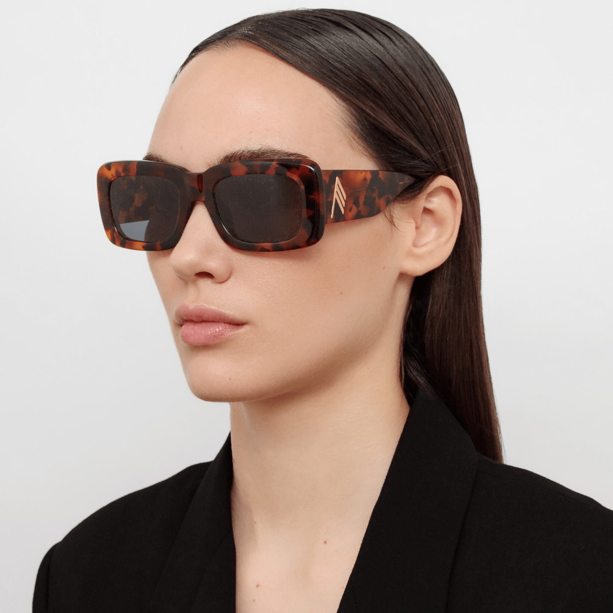 Marfa Rectangular Sunglasses in Tortoiseshell and Blue Lenses - LINDA FARROW - Sunglasses -