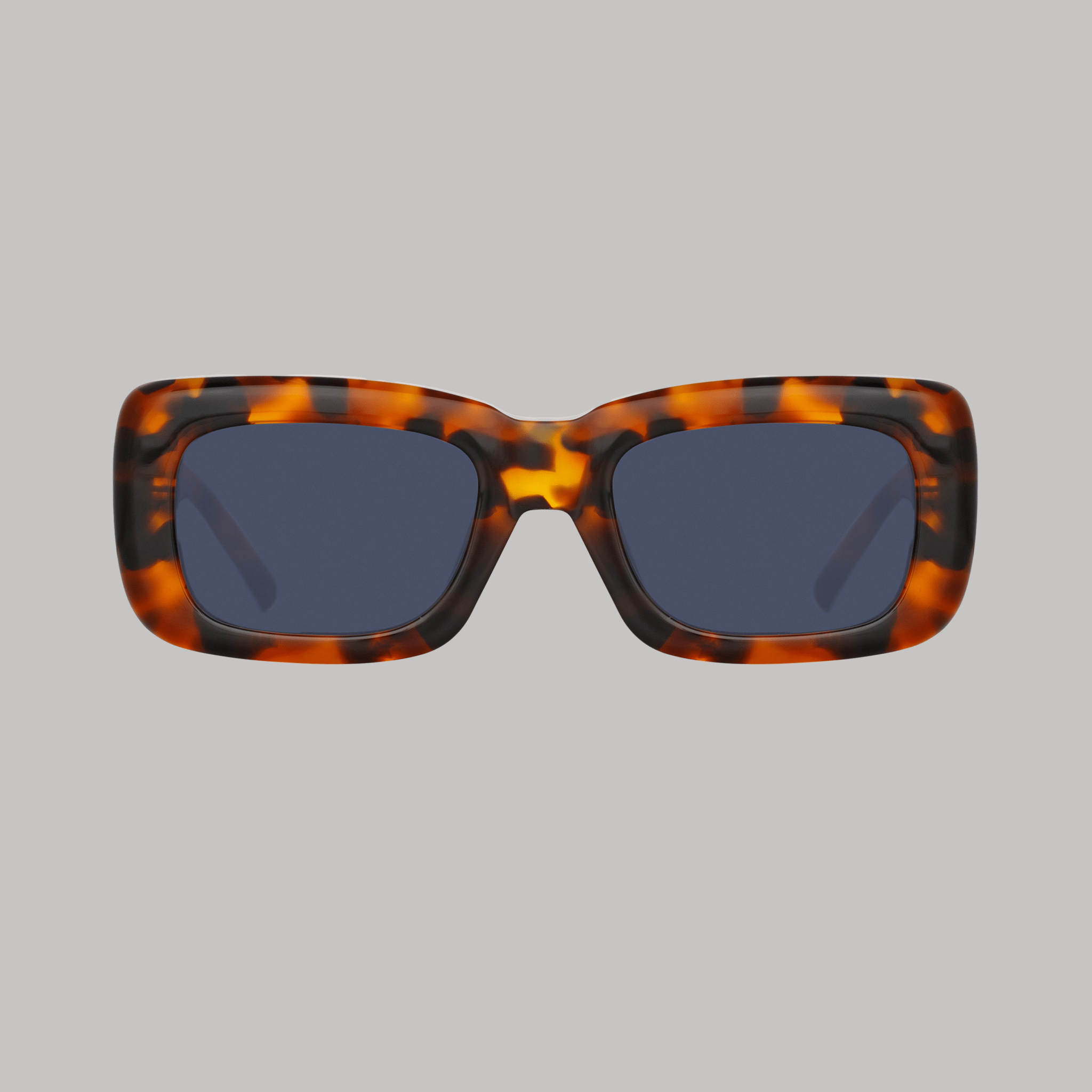 Marfa Rectangular Sunglasses in Tortoiseshell and Blue Lenses - LINDA FARROW - Sunglasses -