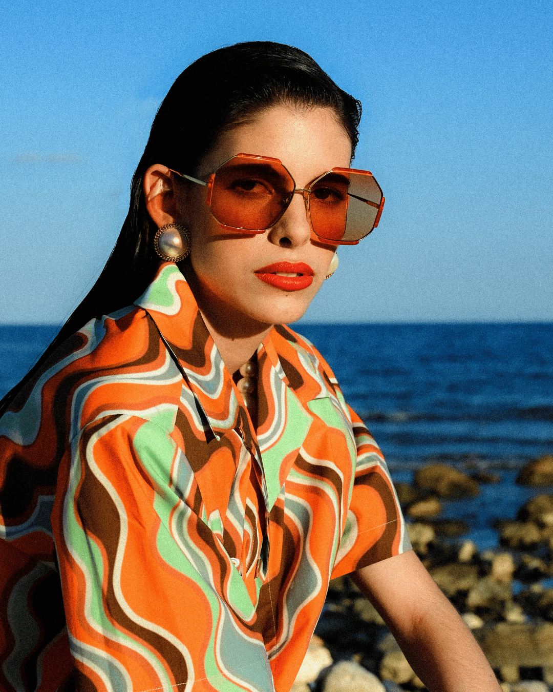 Margot Sunglasses in 22K Gold and Terracotta - LINDA FARROW - Sunglasses -
