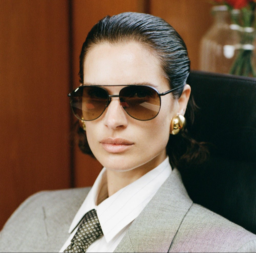 Meret Sunglasses in Matt Nickel and Mocha - LINDA FARROW - Sunglasses -