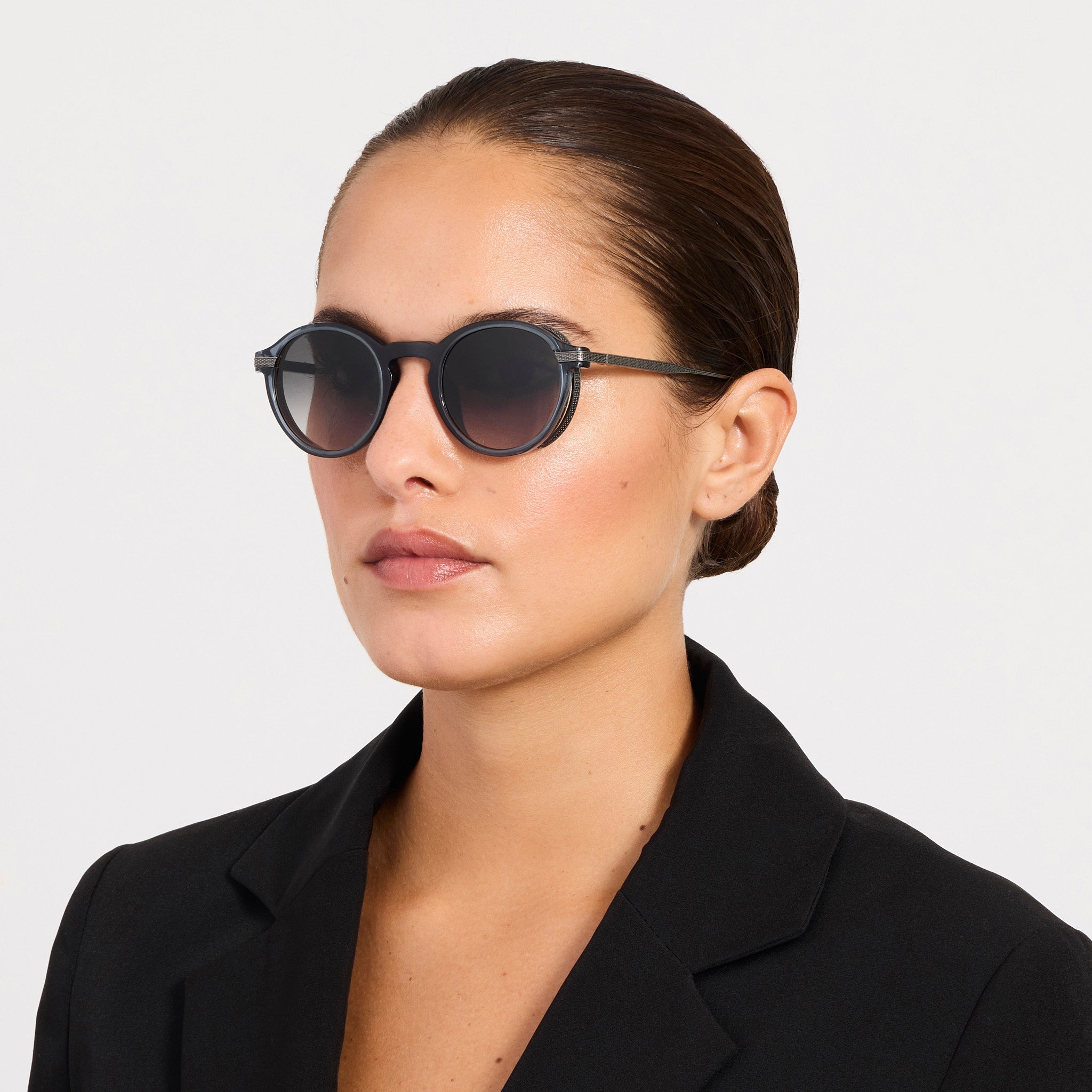 Orion Sunglasses in Antique White Gold and Navy - LINDA FARROW - Sunglasses -