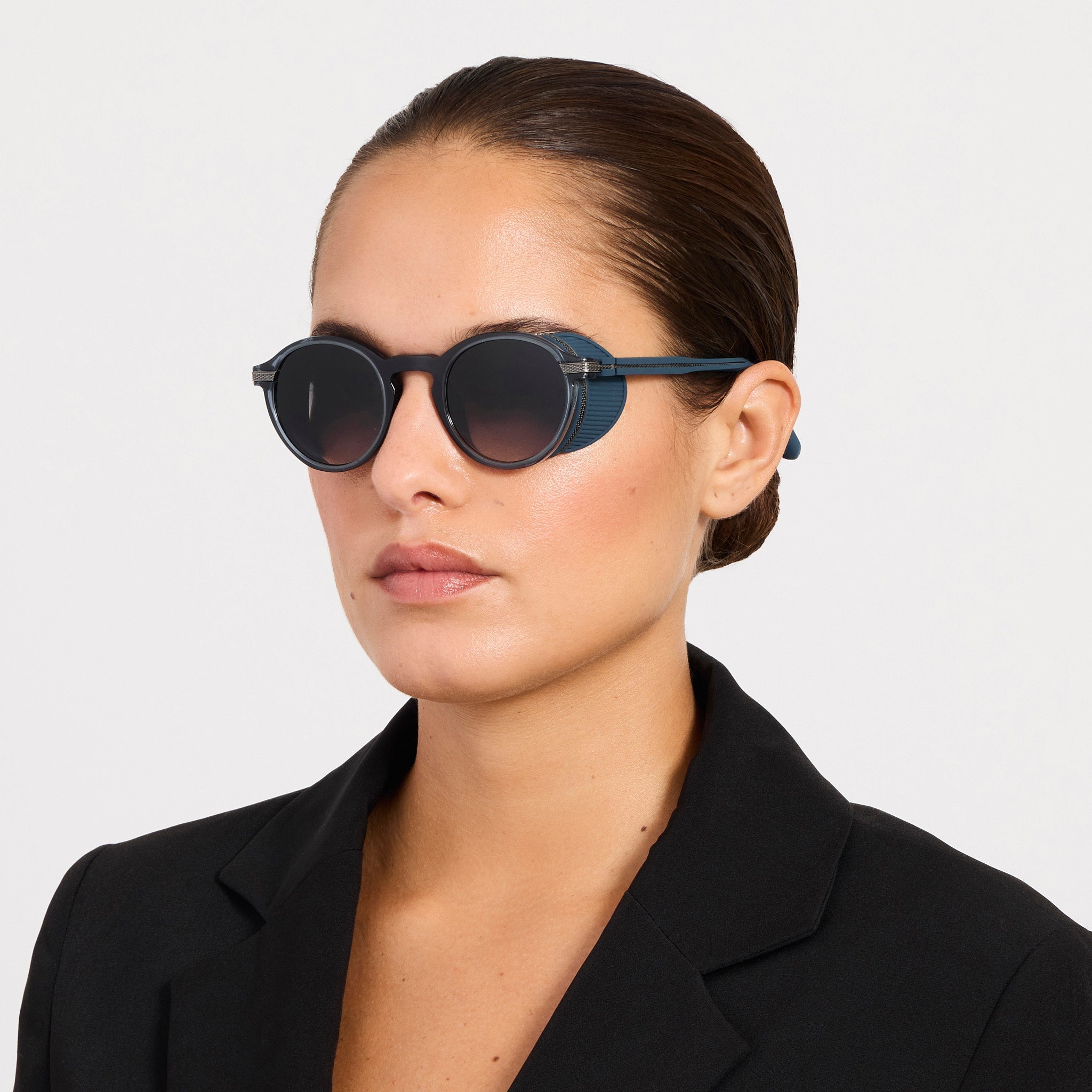 Orion Sunglasses in Antique White Gold and Navy - LINDA FARROW - Sunglasses -