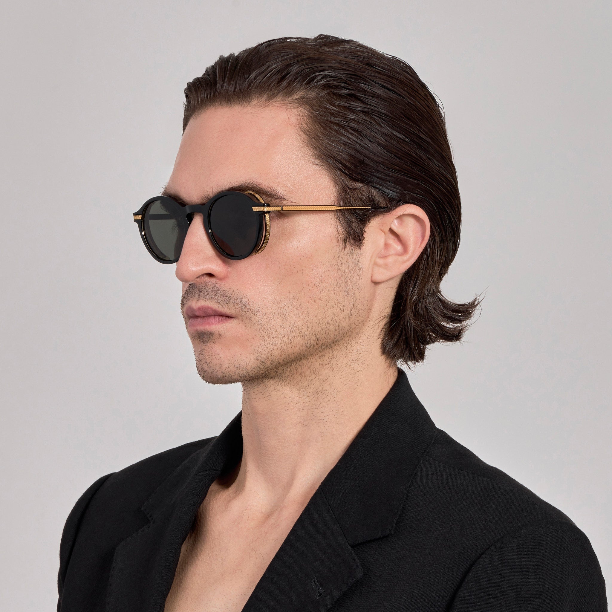 Orion Sunglasses in Matt Nickel and Black - LINDA FARROW - Sunglasses -