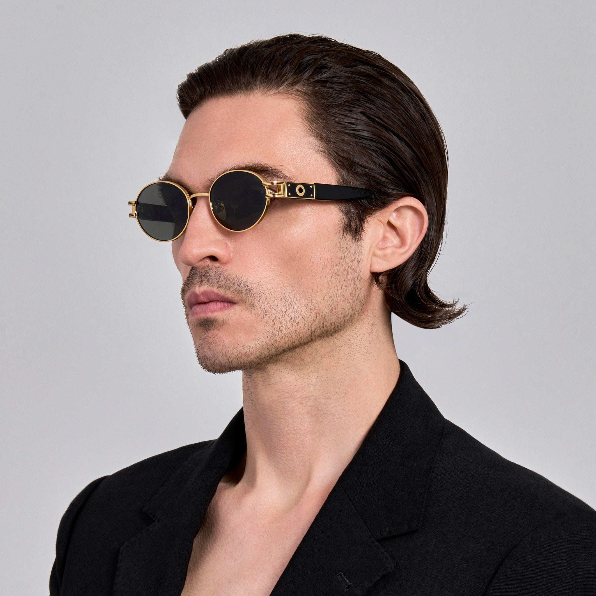 Phoebe Sunglasses in 22K Gold and Black - LINDA FARROW - Sunglasses -